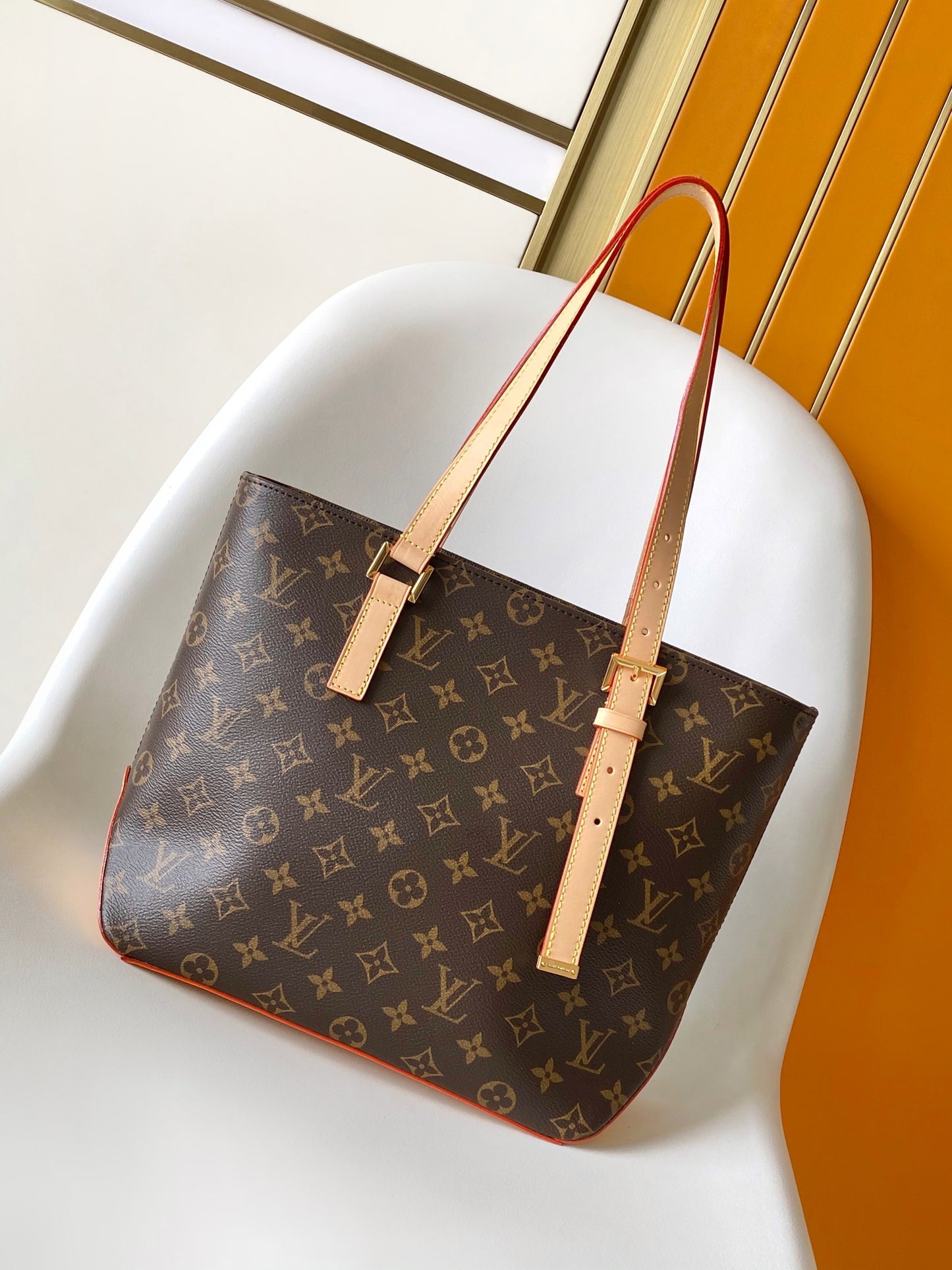 Louis Vuitton Classic Monogram Canvas Tote Bag with Leather Shoulder Straps