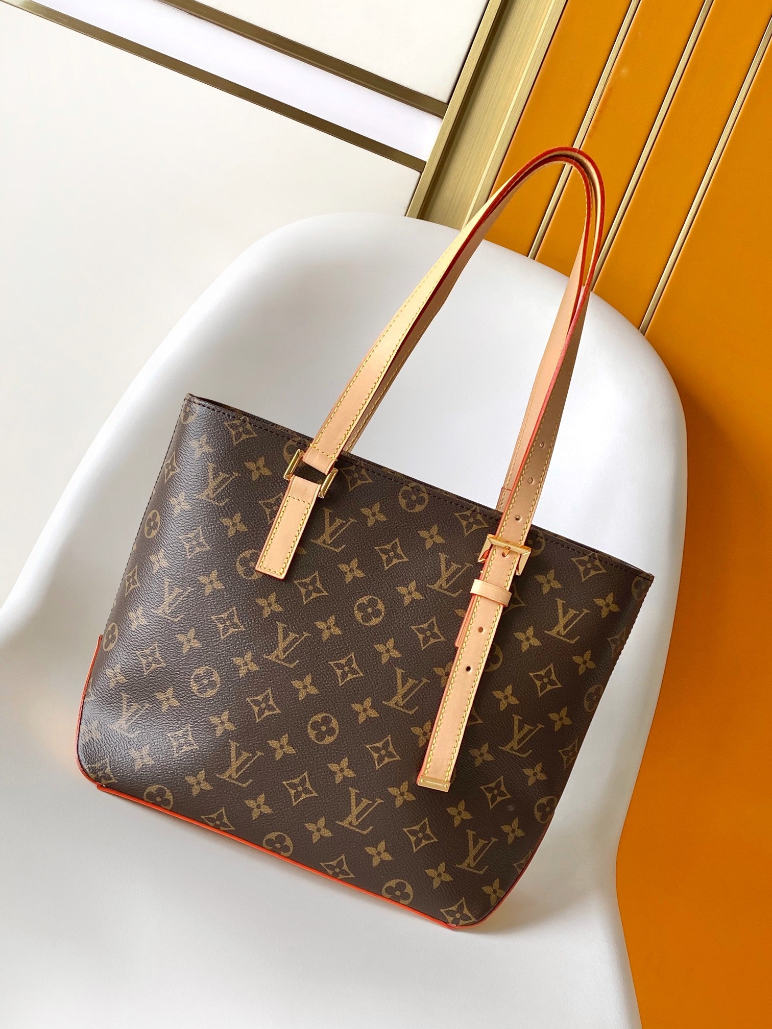 Louis Vuitton Classic Monogram Canvas Tote Bag with Leather Shoulder Straps