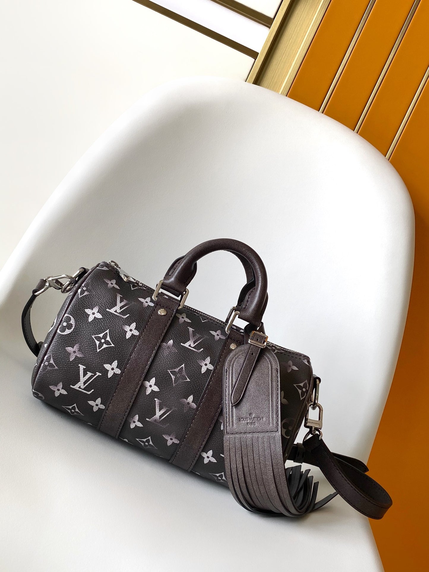 Louis Vuitton Charcoal Gray Monogram Canvas Duffle Bag with Fringe Strap