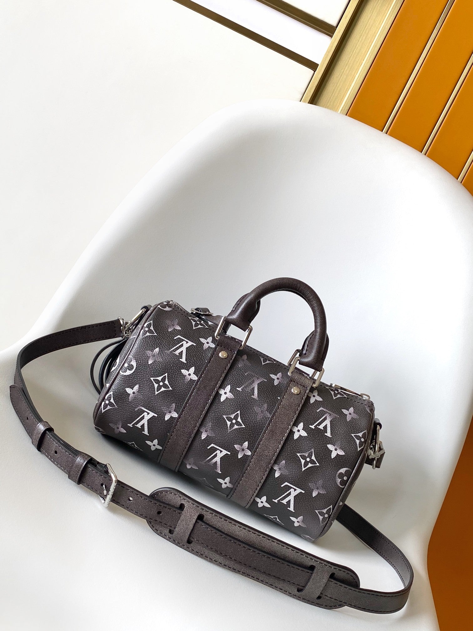 Louis Vuitton Charcoal Gray Monogram Canvas Duffle Bag with Fringe Strap