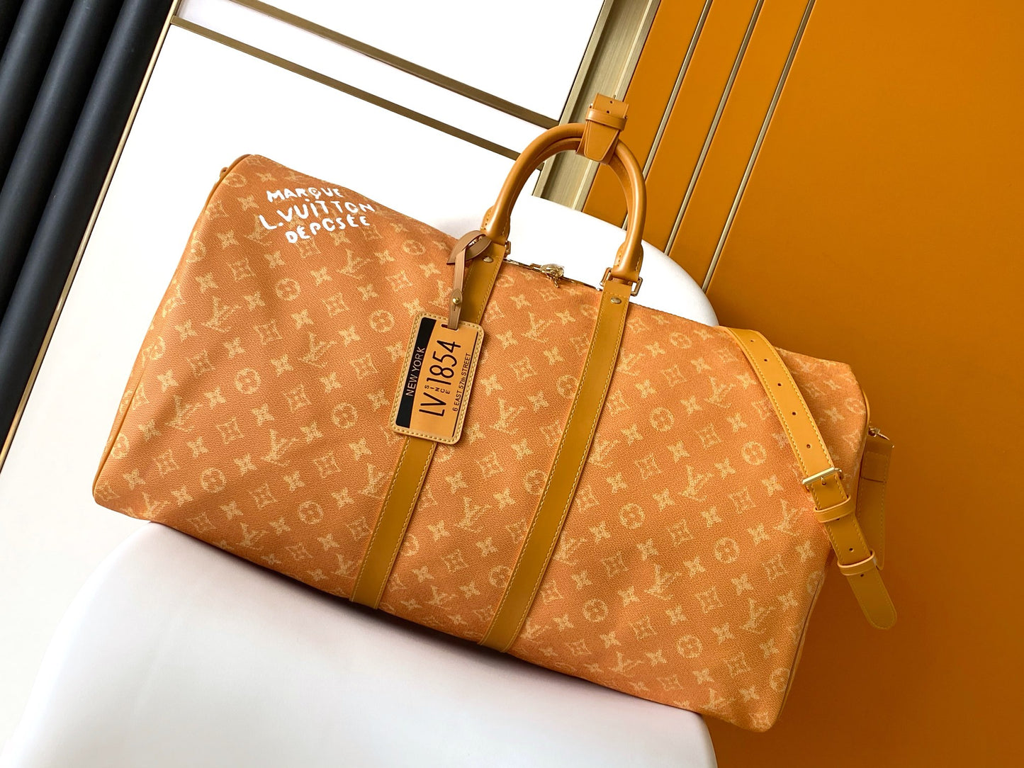 Louis Vuitton Mustard Yellow Monogram Luxury Travel Duffle Bag with Shoulder Strap