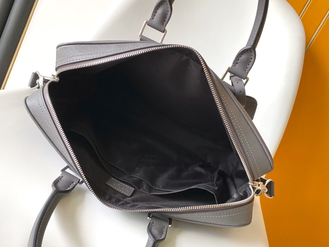 Louis Vuitton Professional Grey Leather Laptop Briefcase with Shoulder Strap