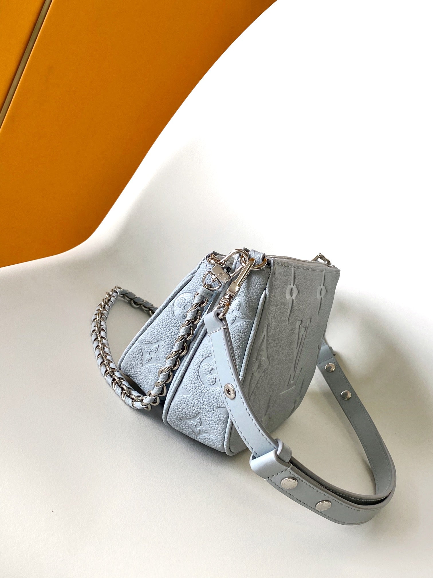 Louis Vuitton Light Blue Embossed Monogram Leather Crossbody Bag with Chain Strap
