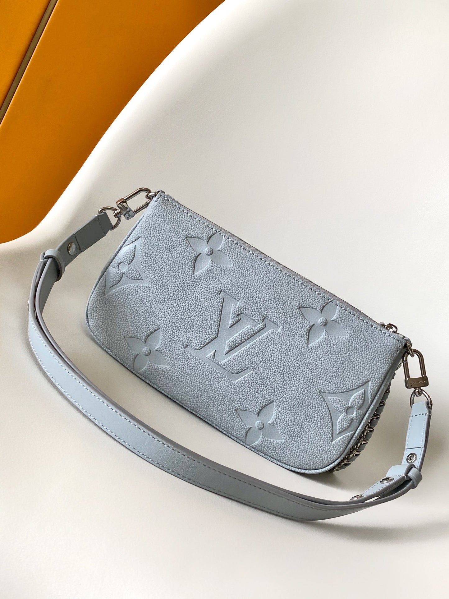 Louis Vuitton Light Blue Embossed Monogram Leather Crossbody Bag with Chain Strap