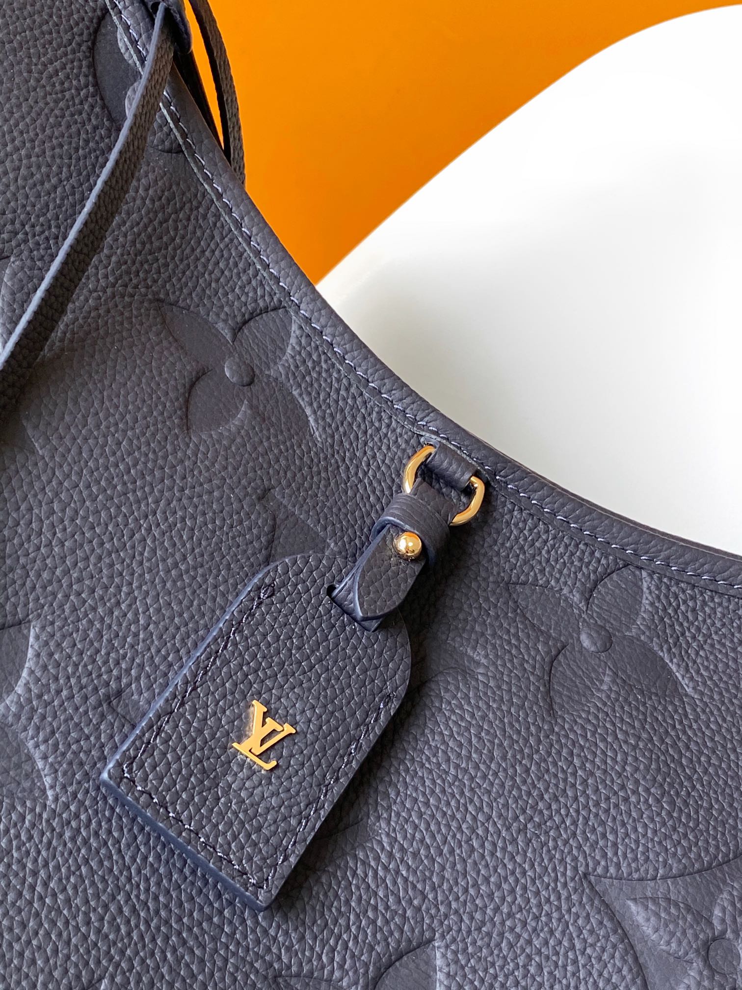 Louis Vuitton Navy Blue Embossed Monogram Leather Shoulder Hobo Bag