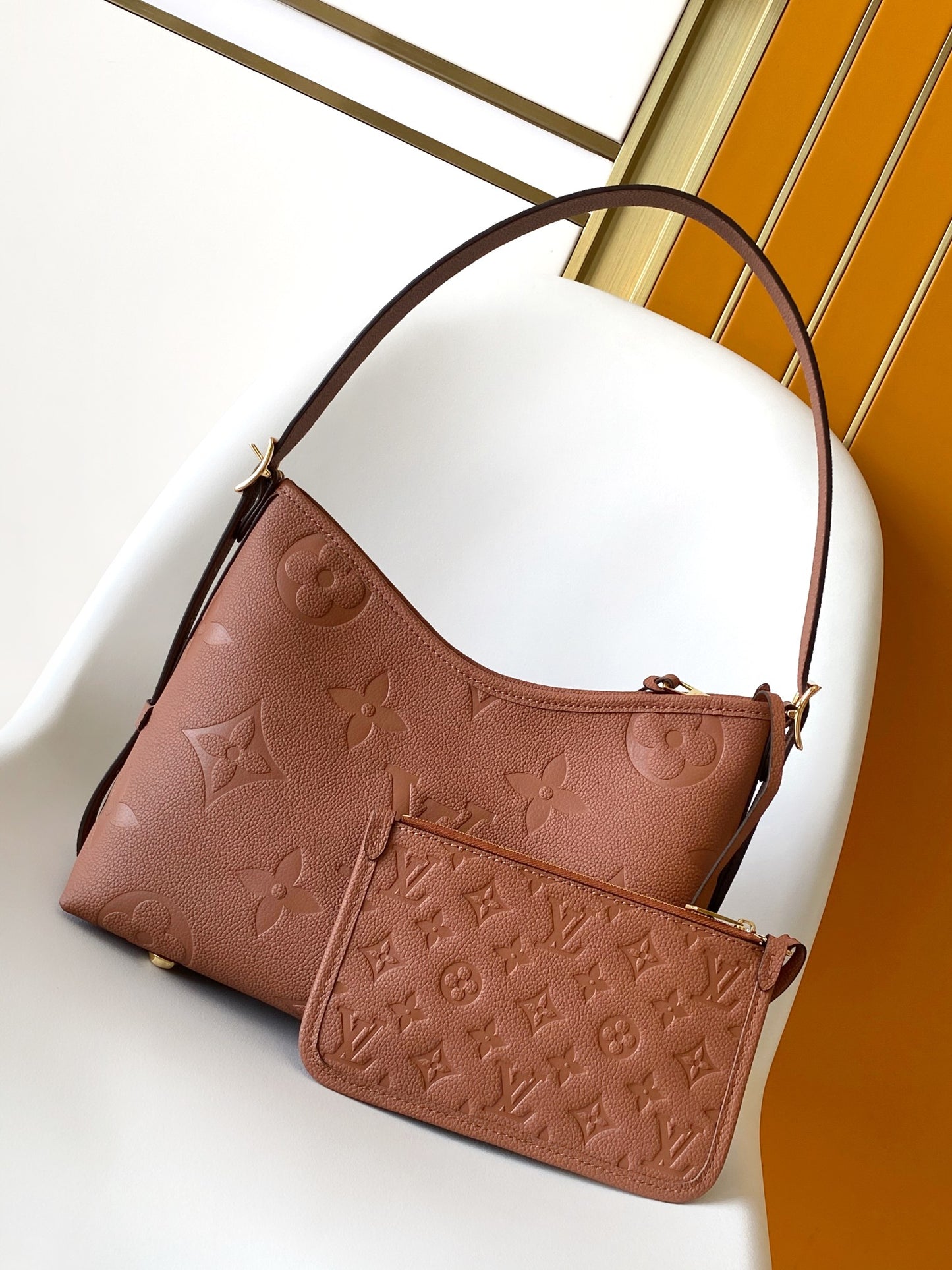 Louis Vuitton Classic Brown Embossed Leather Hobo Shoulder Bag