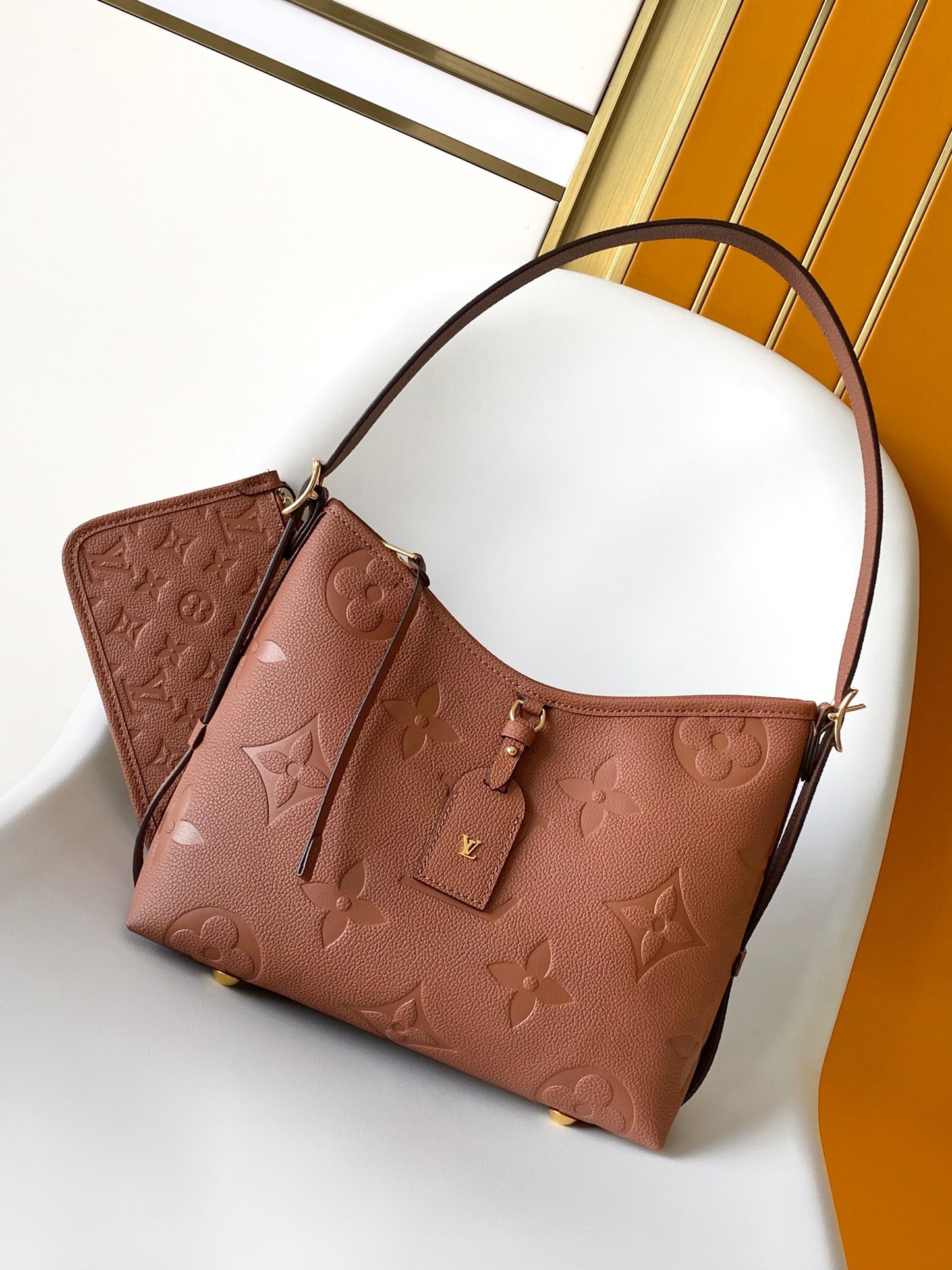 Louis Vuitton Classic Brown Embossed Leather Hobo Shoulder Bag