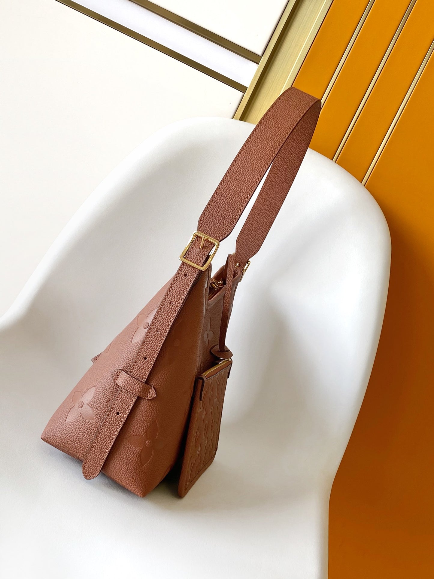 Louis Vuitton Classic Brown Embossed Leather Hobo Shoulder Bag