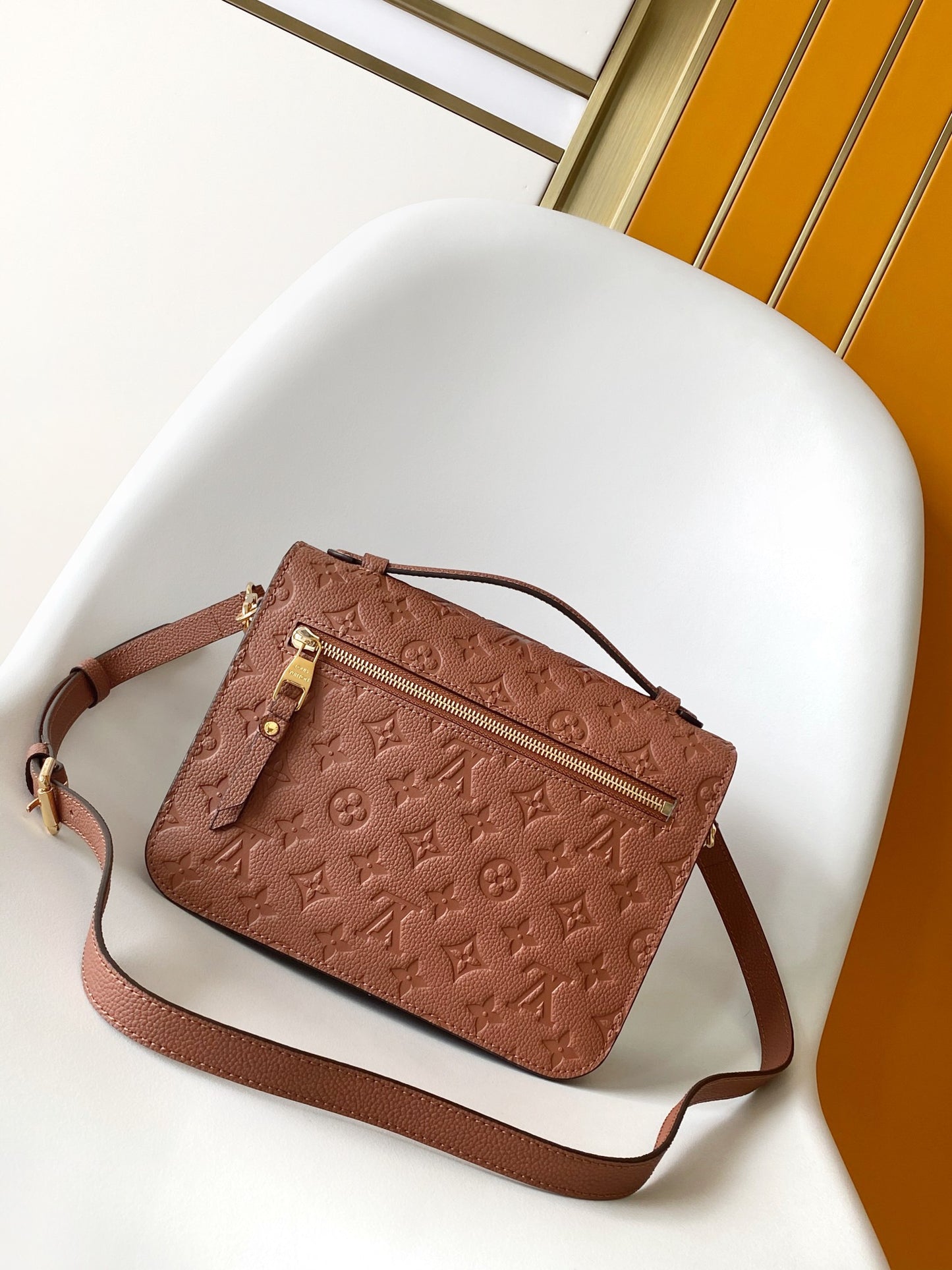 Louis Vuitton Brown Embossed Monogram Leather Crossbody Satchel Bag