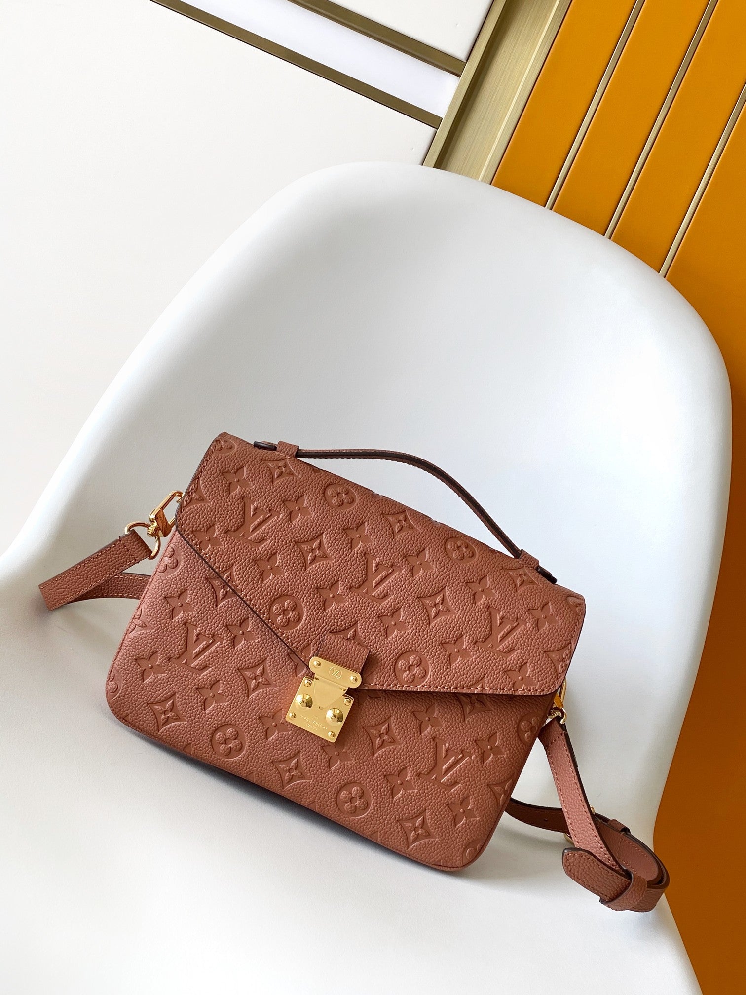 Louis Vuitton Brown Embossed Monogram Leather Crossbody Satchel Bag