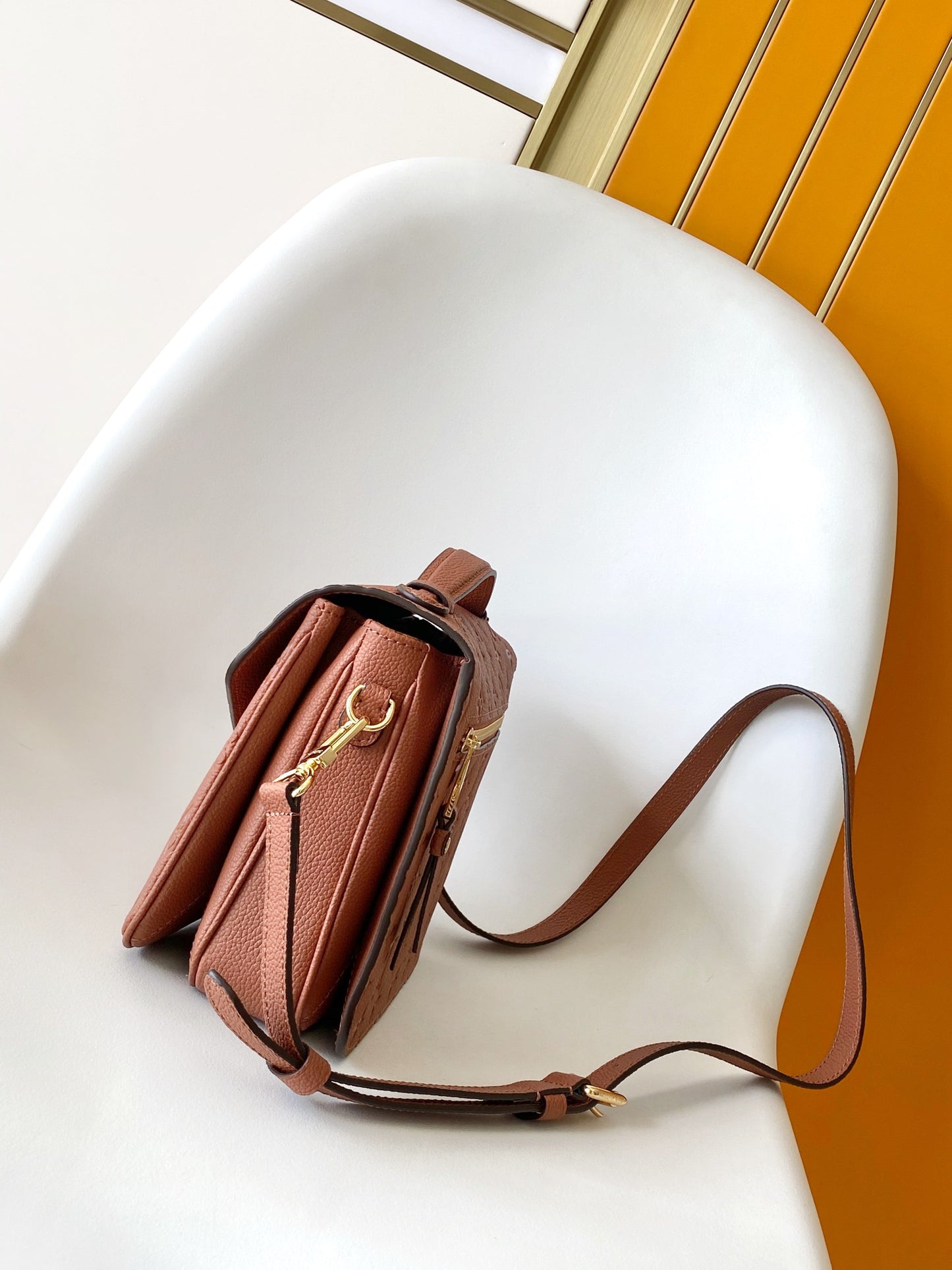 Louis Vuitton Brown Embossed Monogram Leather Crossbody Satchel Bag