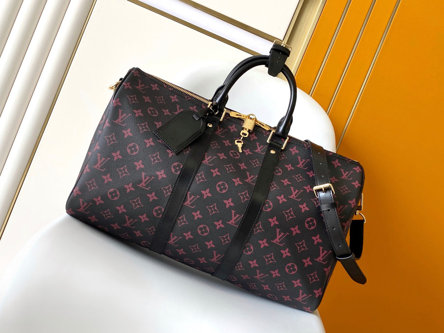 Louis Vuitton Dark Brown Monogram Print Travel Duffle Bag with Shoulder Strap