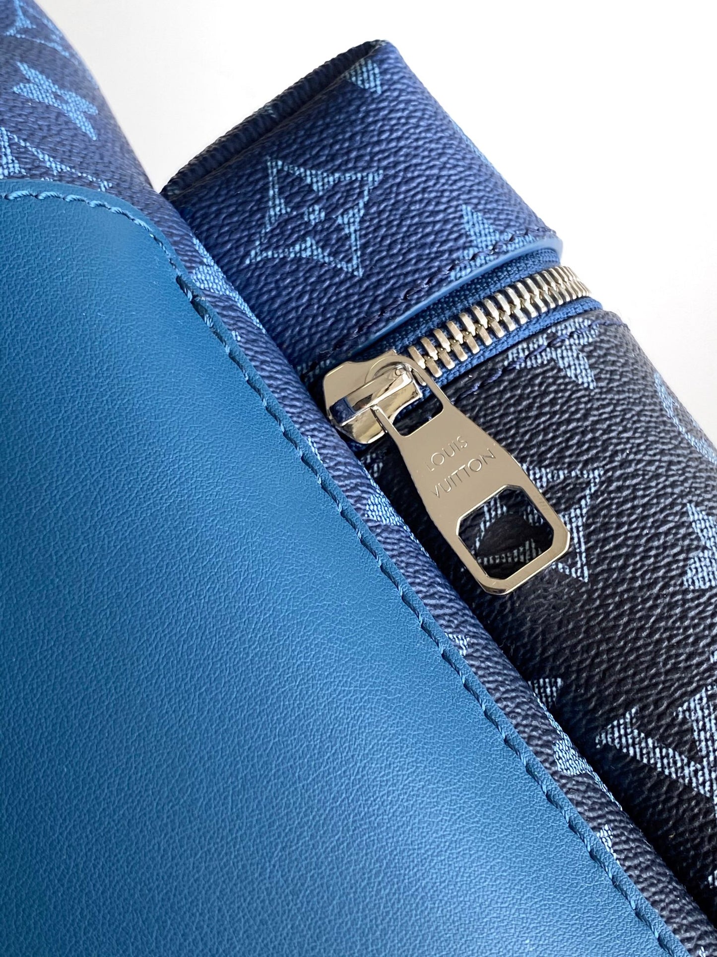 Louis Vuitton Two-Tone Blue Monogram Leather Backpack with Zipper Pocket