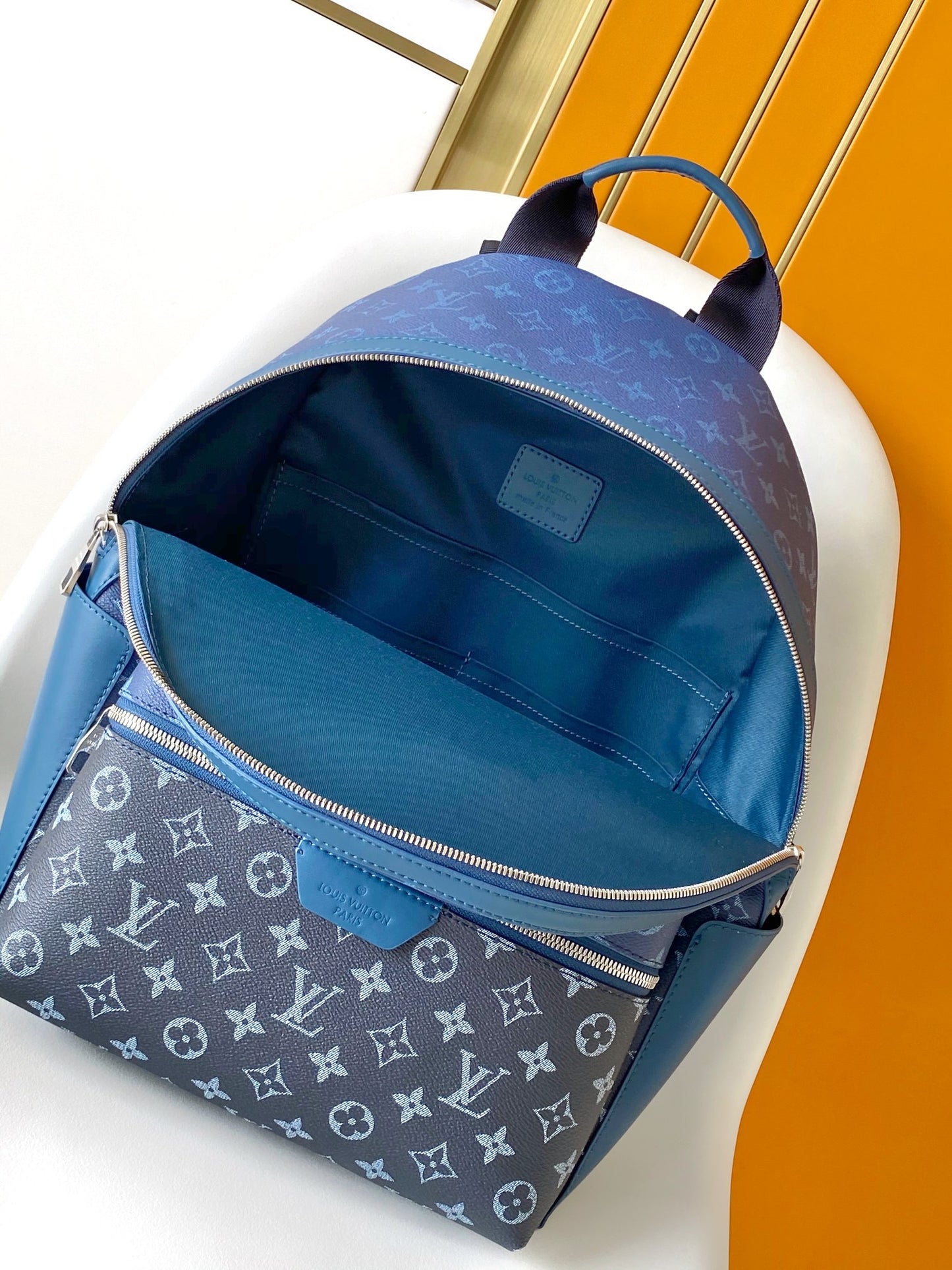 Louis Vuitton Two-Tone Blue Monogram Leather Backpack with Zipper Pocket