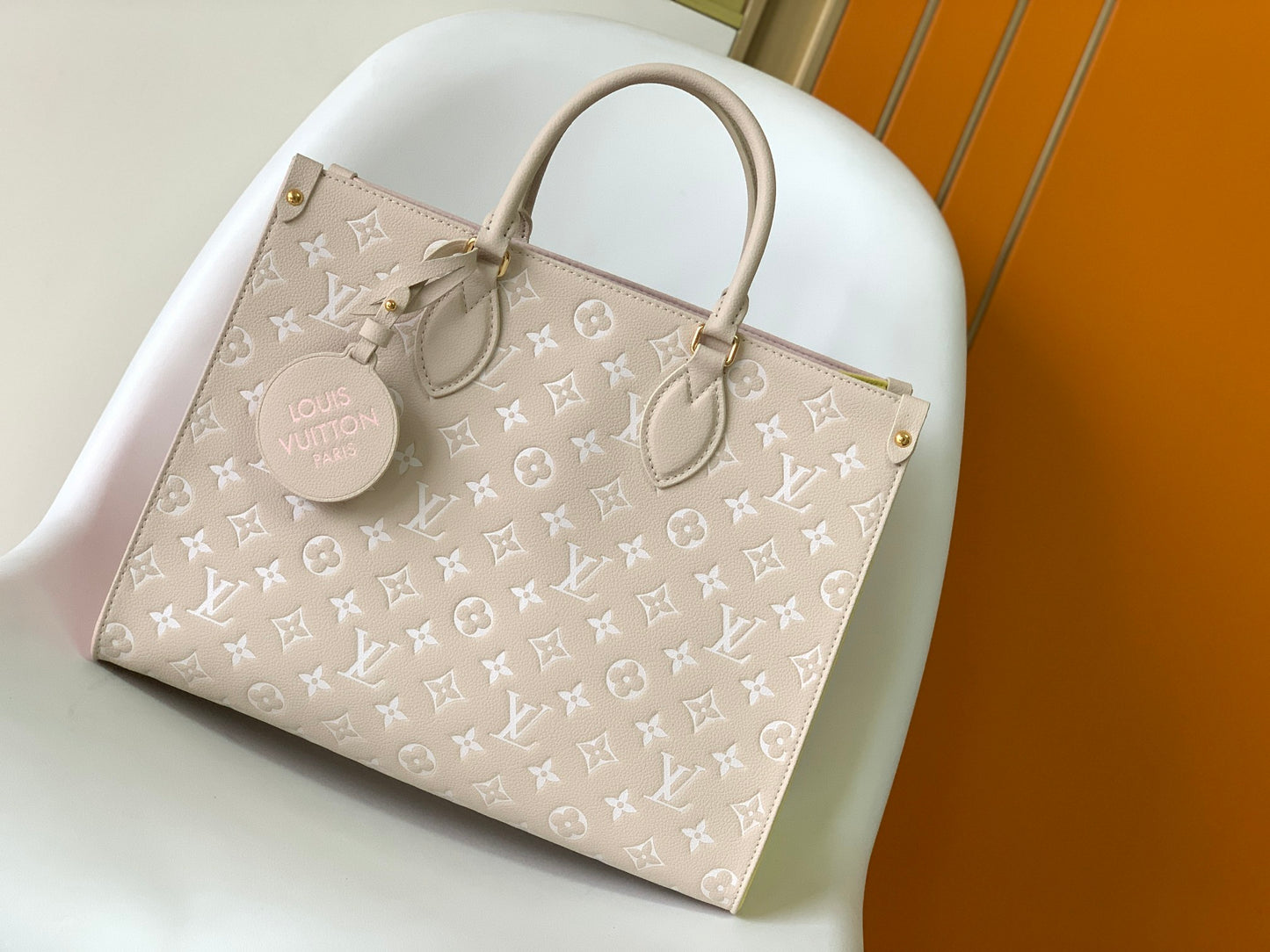 Louis Vuitton Pastel Pink Embossed Monogram Leather Tote Bag with Top Handles