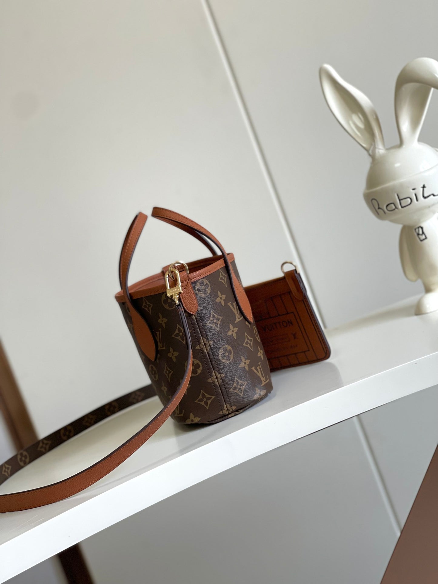 Brown Heart Embossed Bucket Handbag with Crossbody Strap and Cardholder
