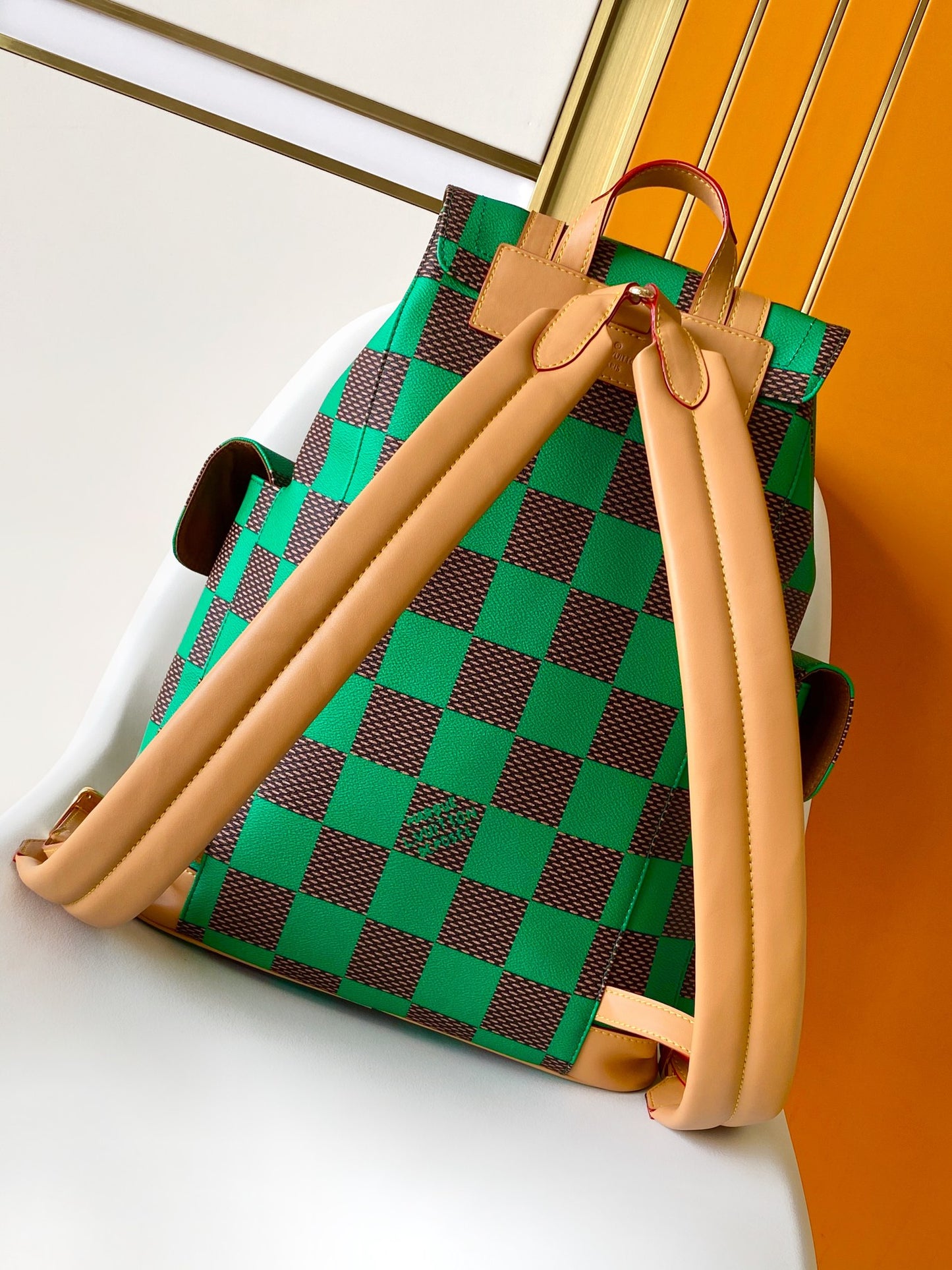 Louis Vuitton Checkered Green and Brown Rucksack Backpack with Leather Straps