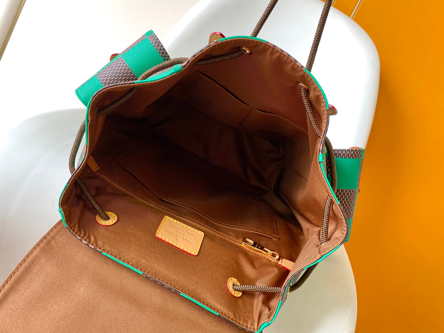 Louis Vuitton Checkered Green and Brown Rucksack Backpack with Leather Straps
