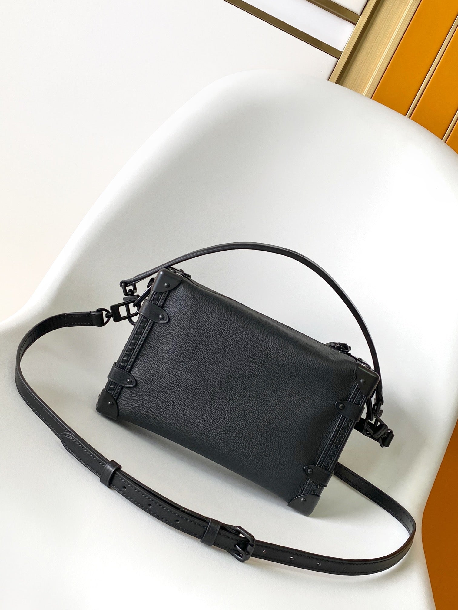 Louis Vuitton Elegant Black Underarm Shoulder Bag with Stud and Strap Details