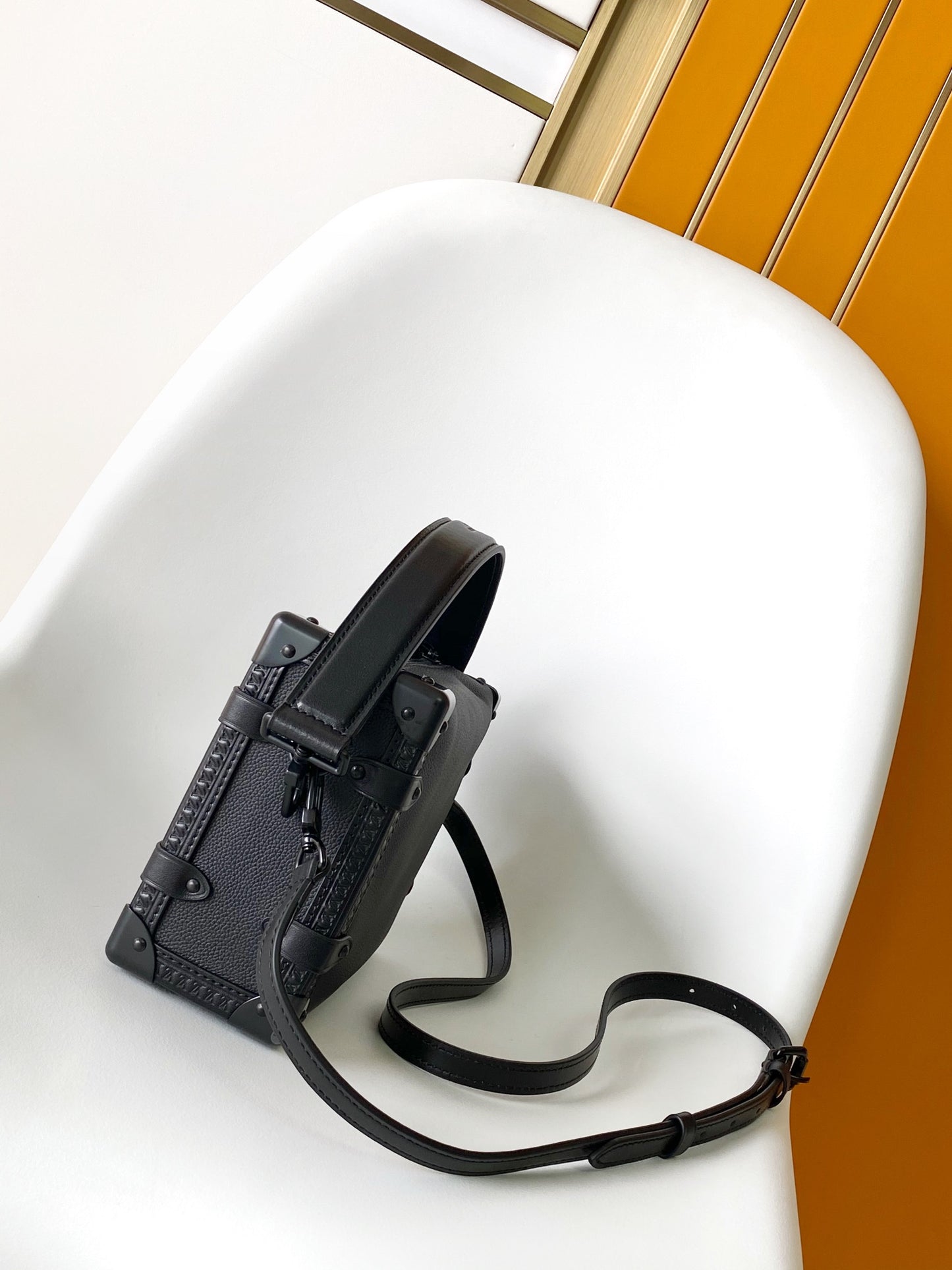 Louis Vuitton Elegant Black Underarm Shoulder Bag with Stud and Strap Details