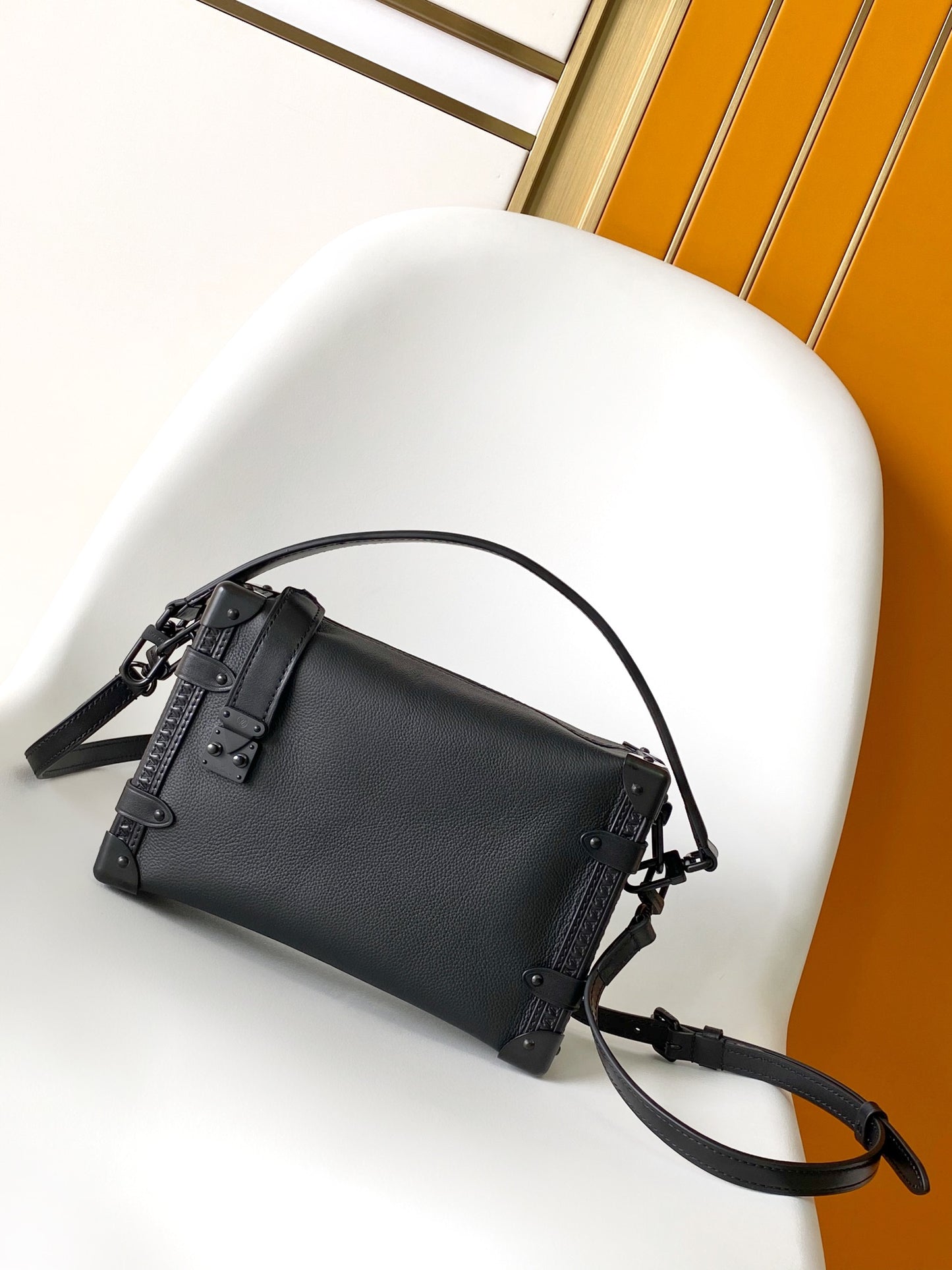 Louis Vuitton Elegant Black Underarm Shoulder Bag with Stud and Strap Details