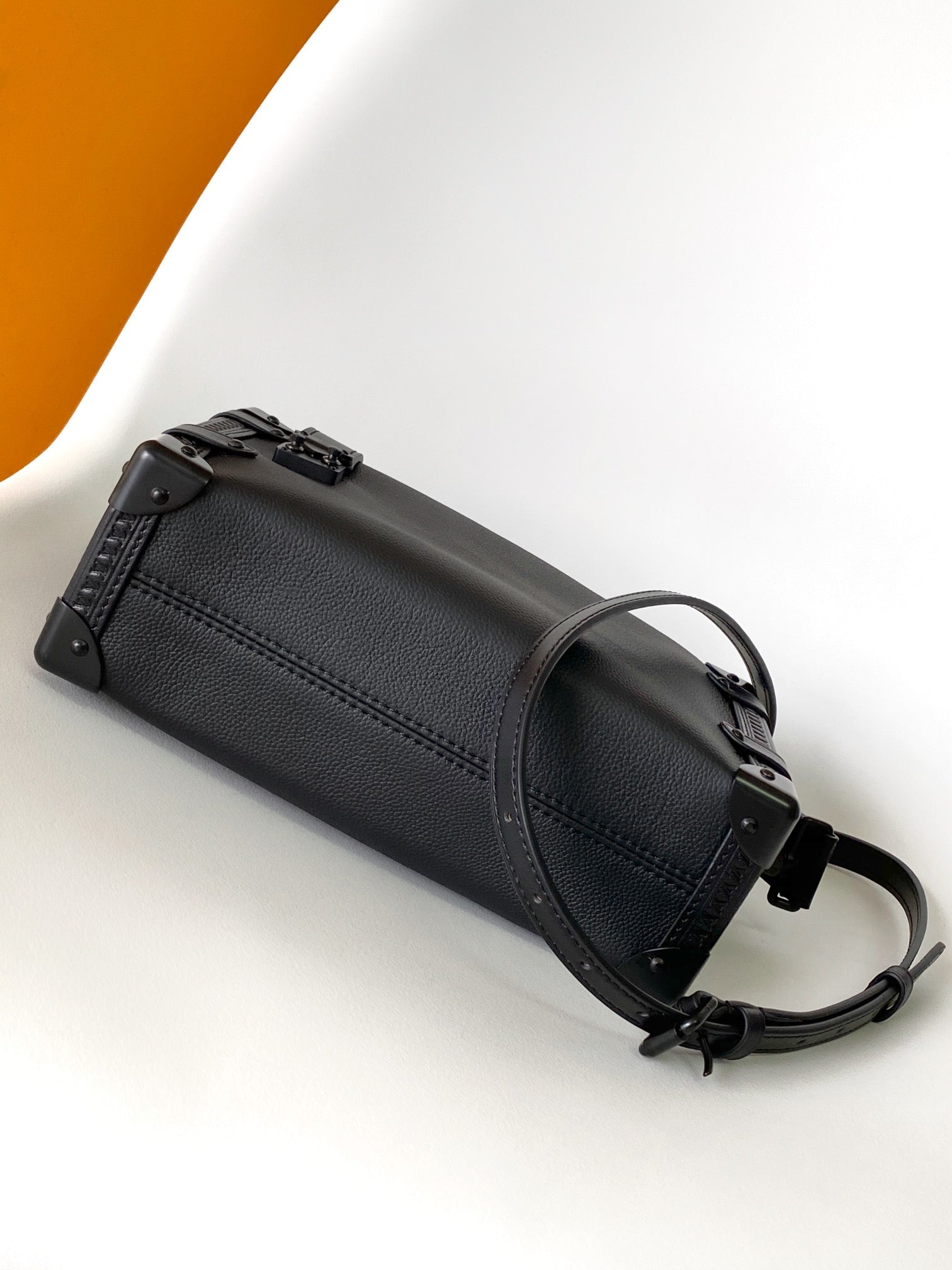 Louis Vuitton Elegant Black Underarm Shoulder Bag with Stud and Strap Details