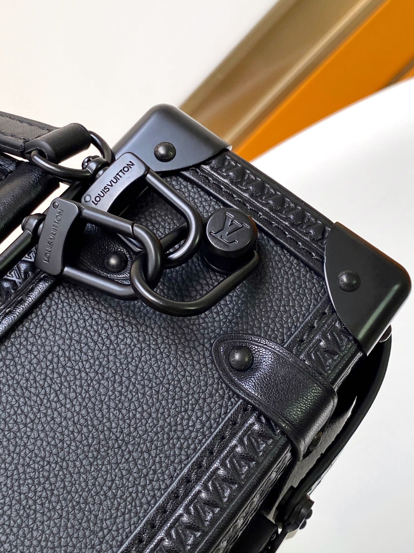 Louis Vuitton Elegant Black Underarm Shoulder Bag with Stud and Strap Details