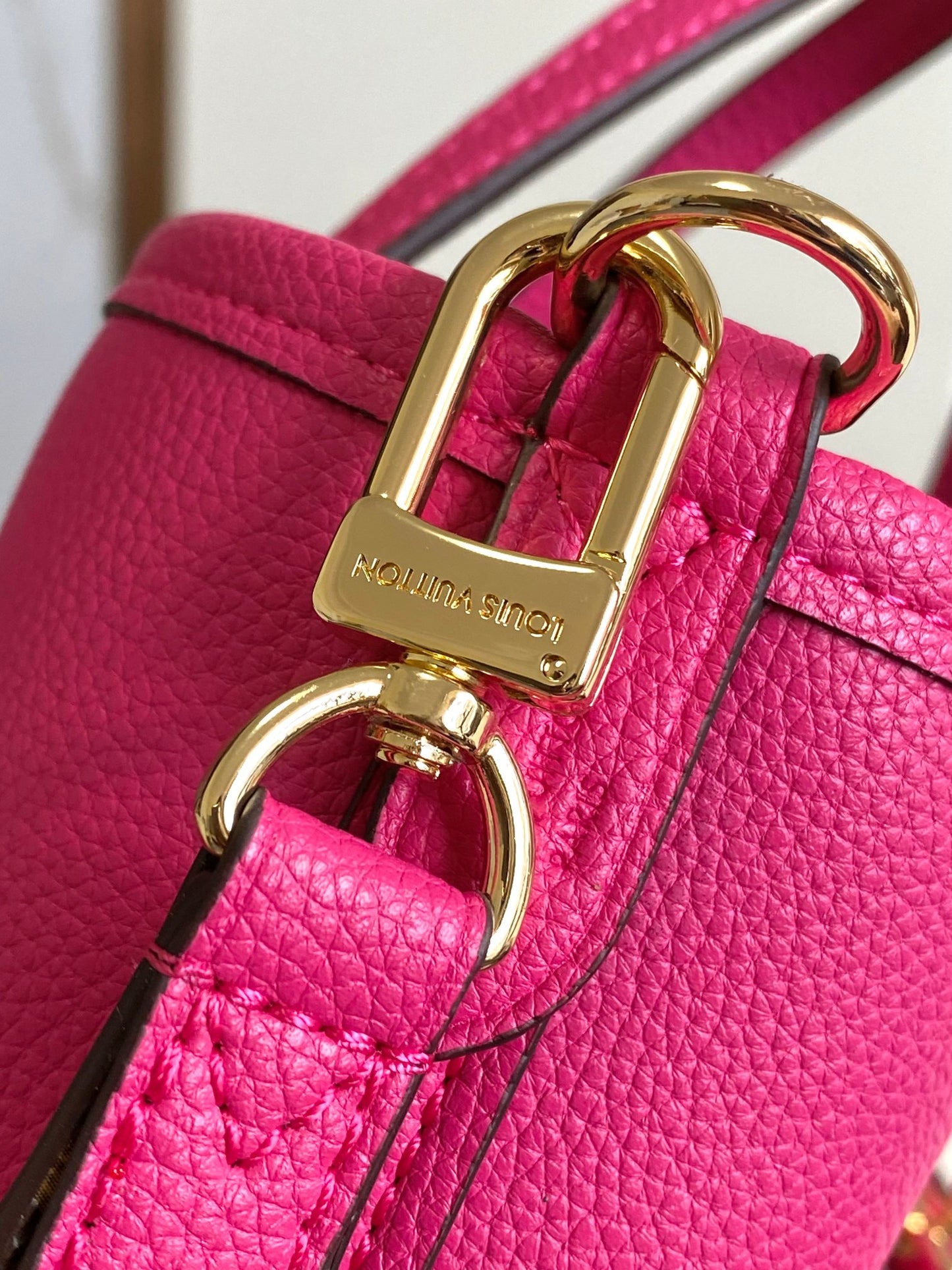 Louis Vuitton Fuchsia Pink Leather Tote Handbag with Embossed Detail and Gold Hardware