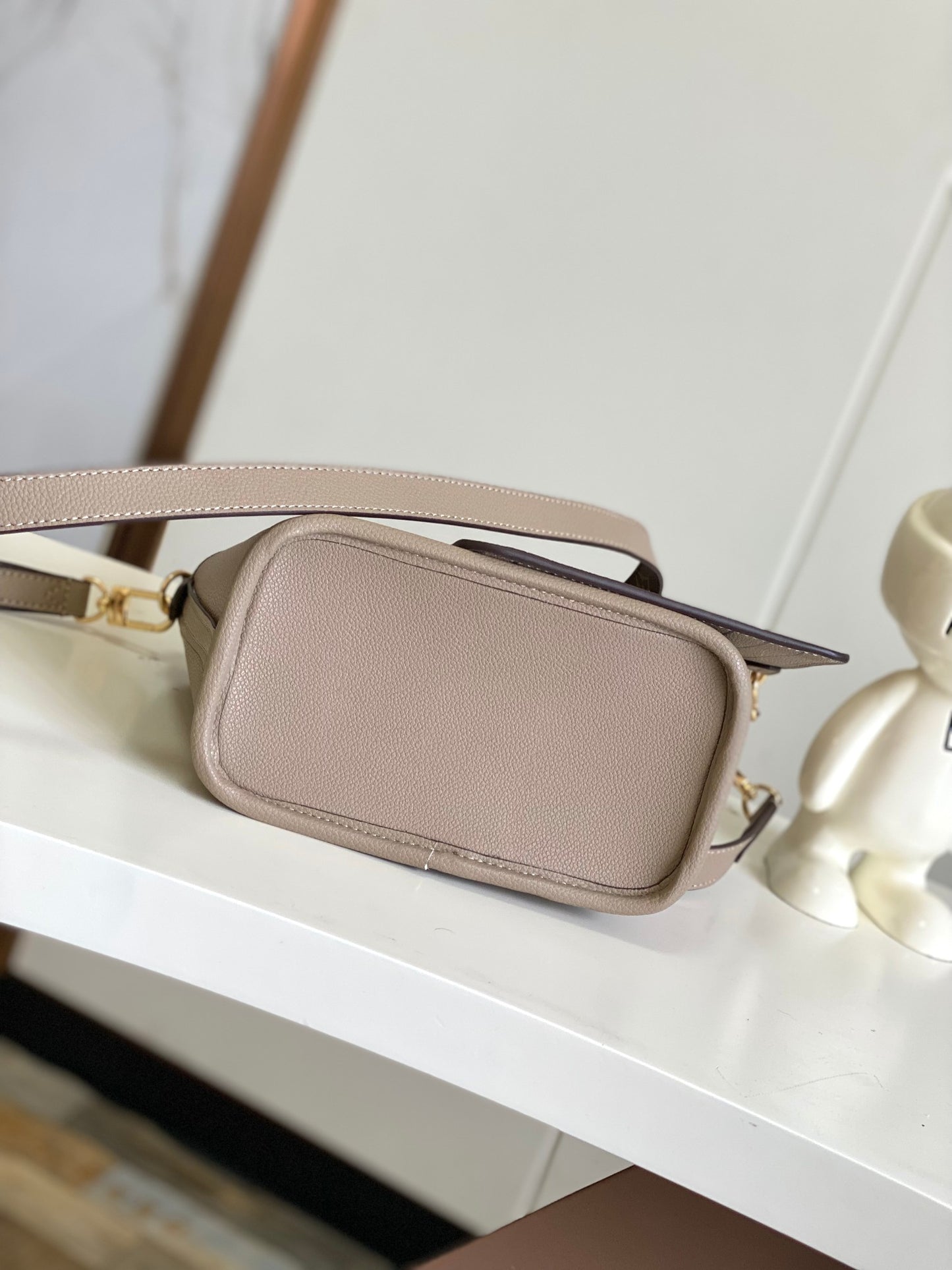 Louis Vuitton Classic Taupe Leather Bucket Bag with Top Handle and Strap