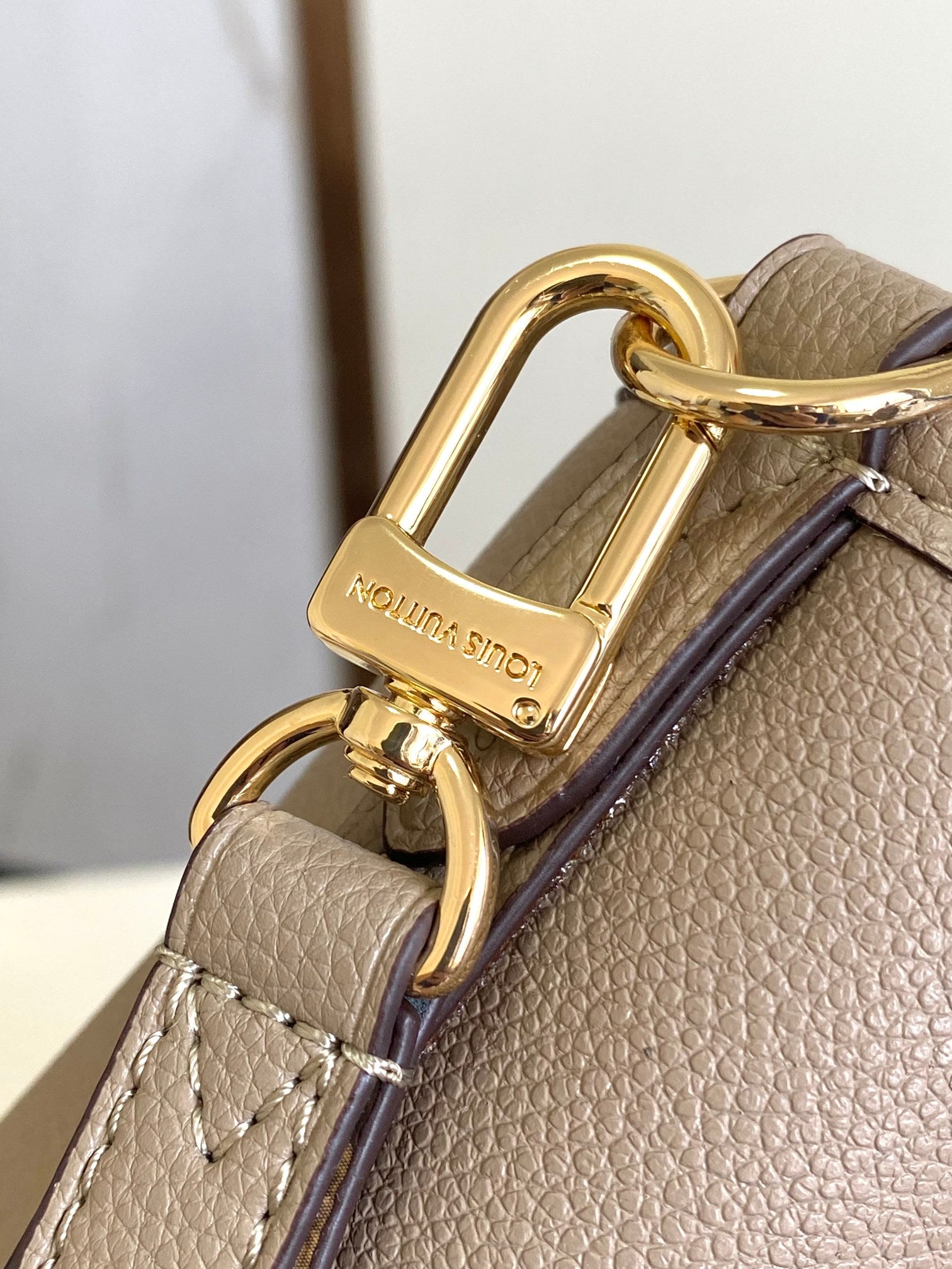 Louis Vuitton Classic Taupe Leather Bucket Bag with Top Handle and Strap