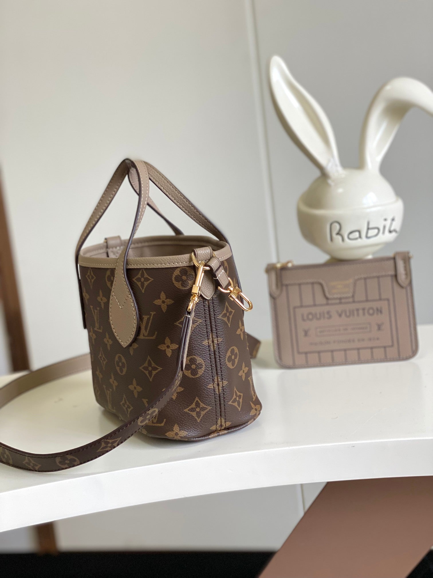 Louis Vuitton Classic Taupe Leather Bucket Bag with Top Handle and Strap
