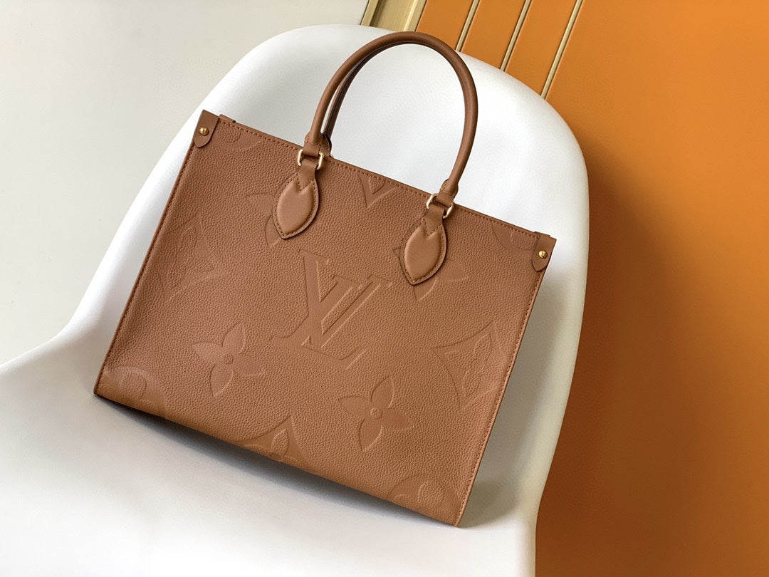 Louis Vuitton Brown Embossed Monogram Leather Tote Bag with Top Handles