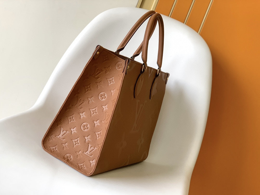 Louis Vuitton Brown Embossed Monogram Leather Tote Bag with Top Handles