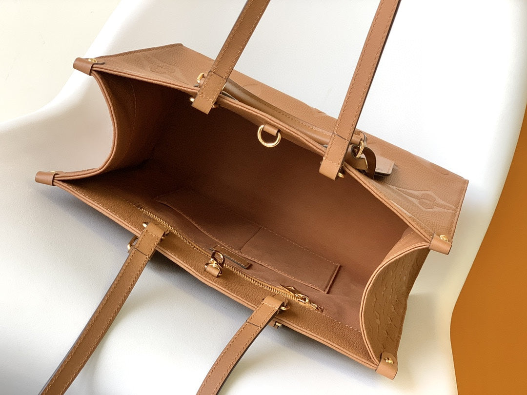 Louis Vuitton Brown Embossed Monogram Leather Tote Bag with Top Handles