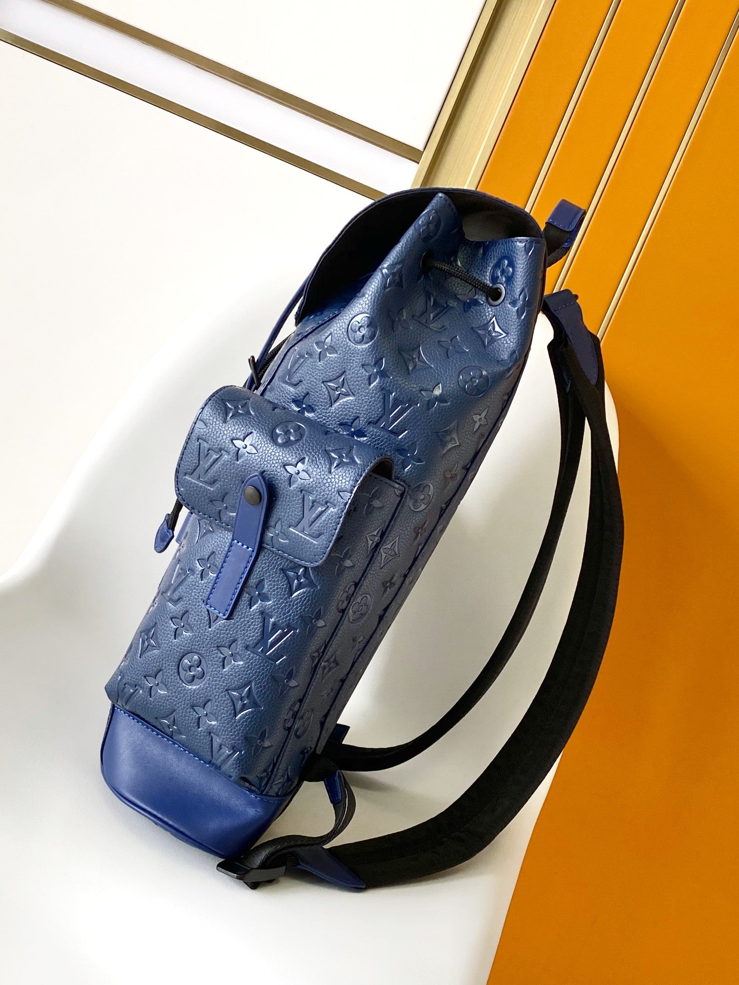 Louis Vuitton Navy Blue Textured Leather Rucksack Backpack with Buckles