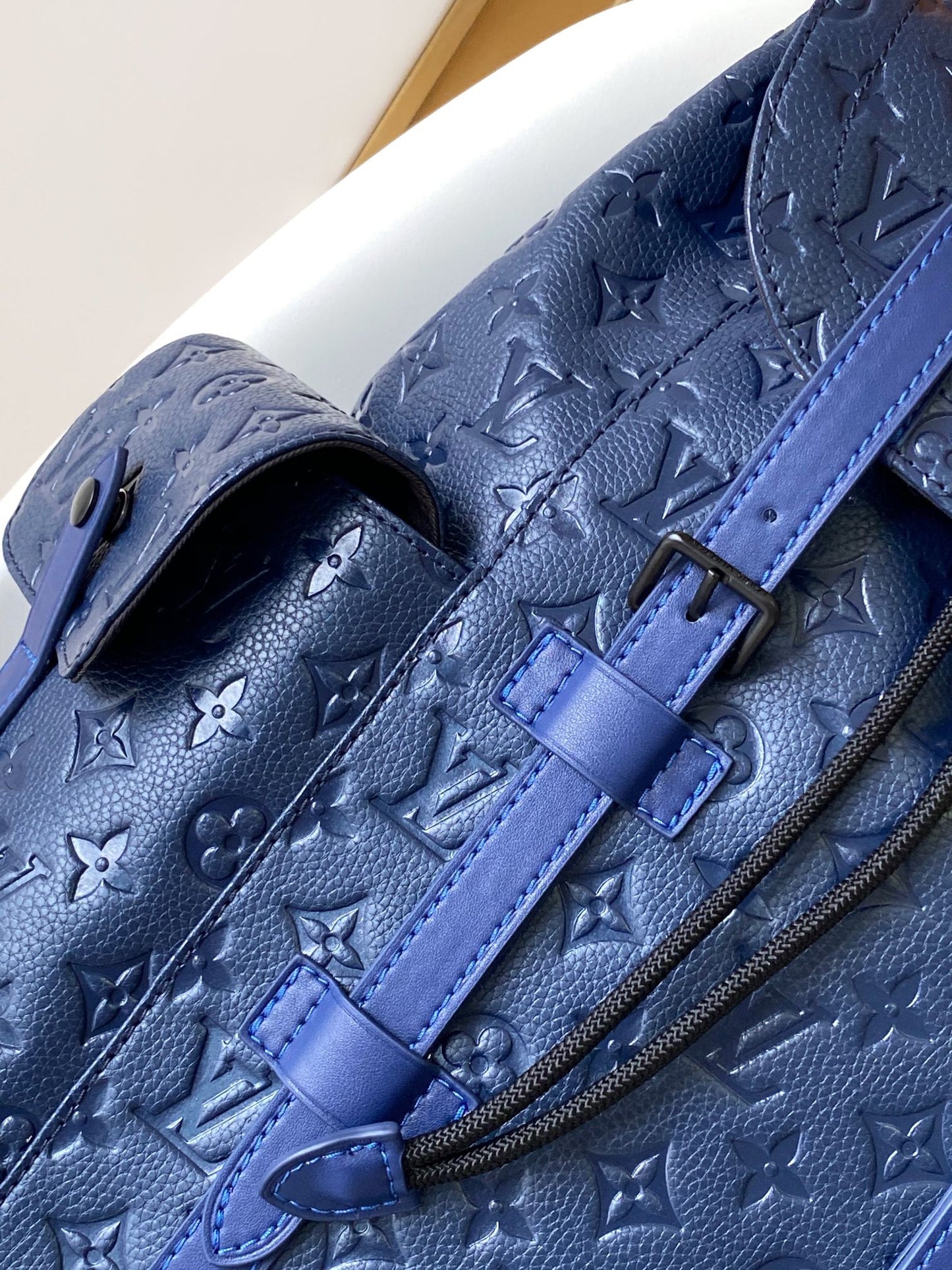 Louis Vuitton Navy Blue Textured Leather Rucksack Backpack with Buckles