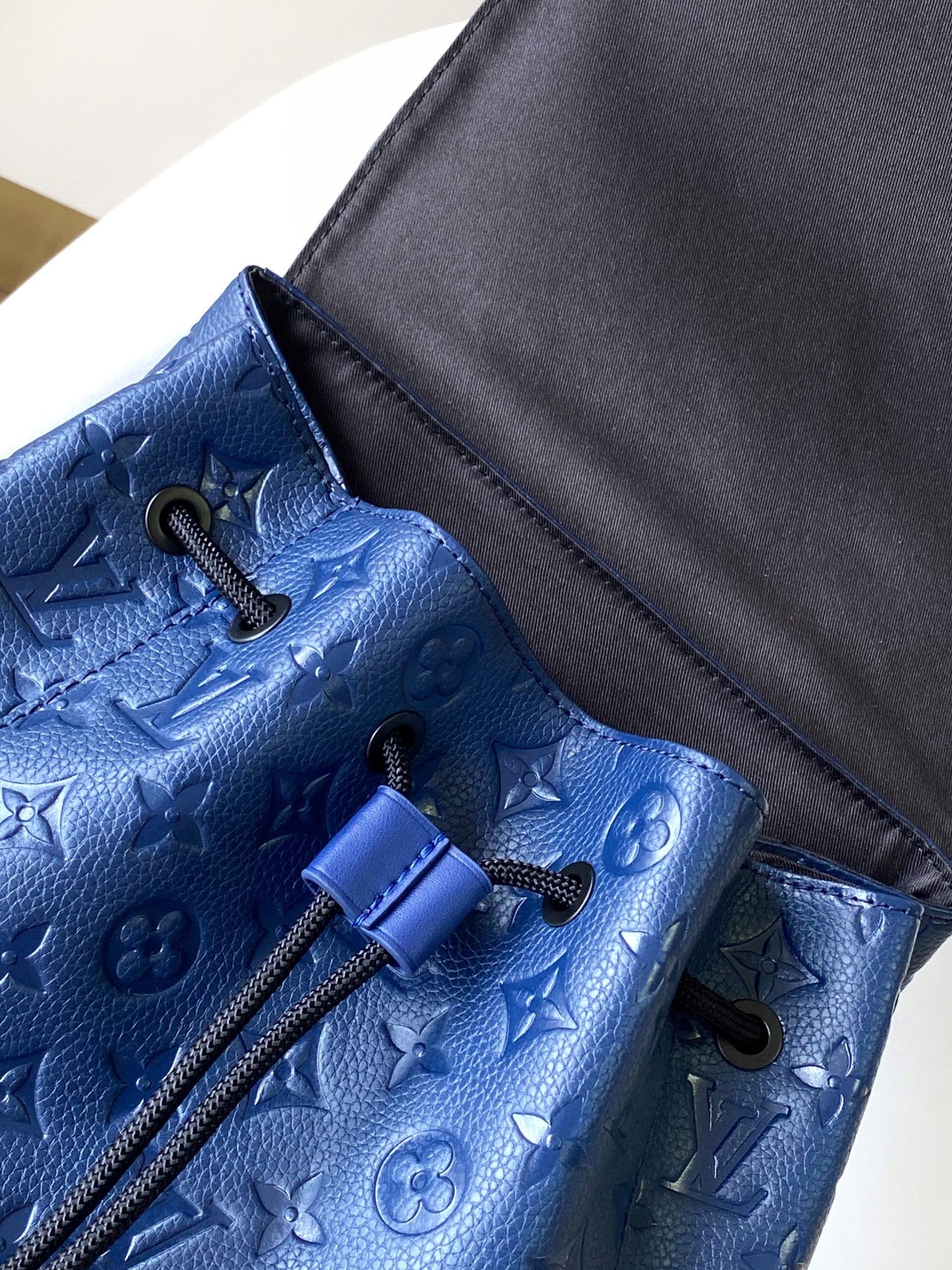 Louis Vuitton Navy Blue Textured Leather Rucksack Backpack with Buckles