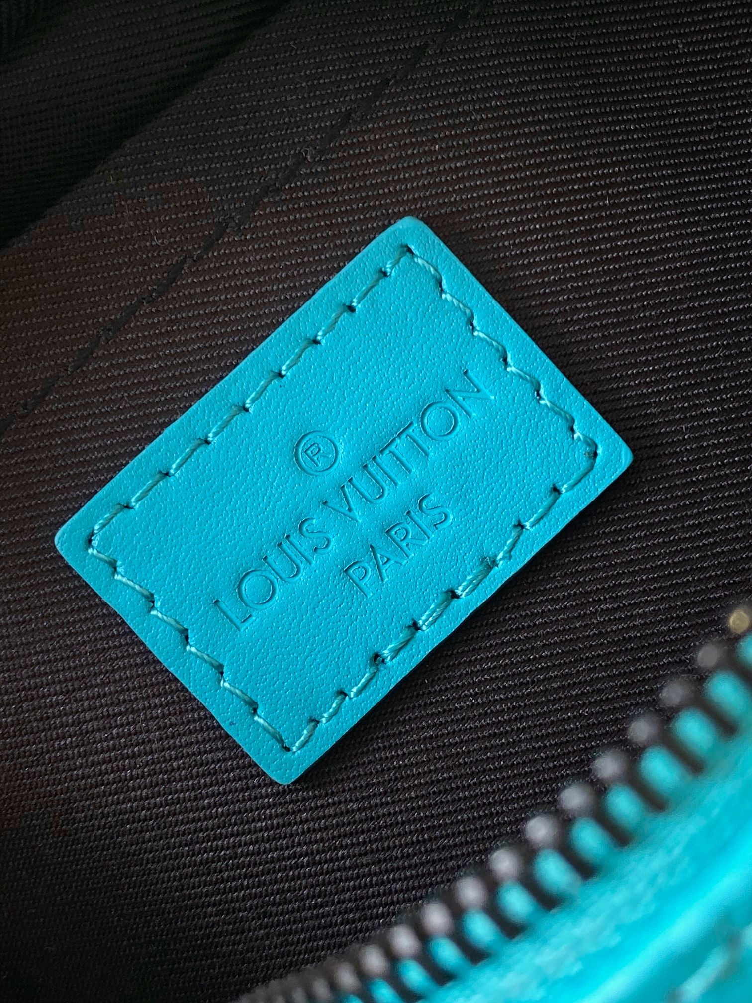 Louis Vuitton Turquoise Blue Embossed Trunk Shoulder Bag with Black Chain Accent