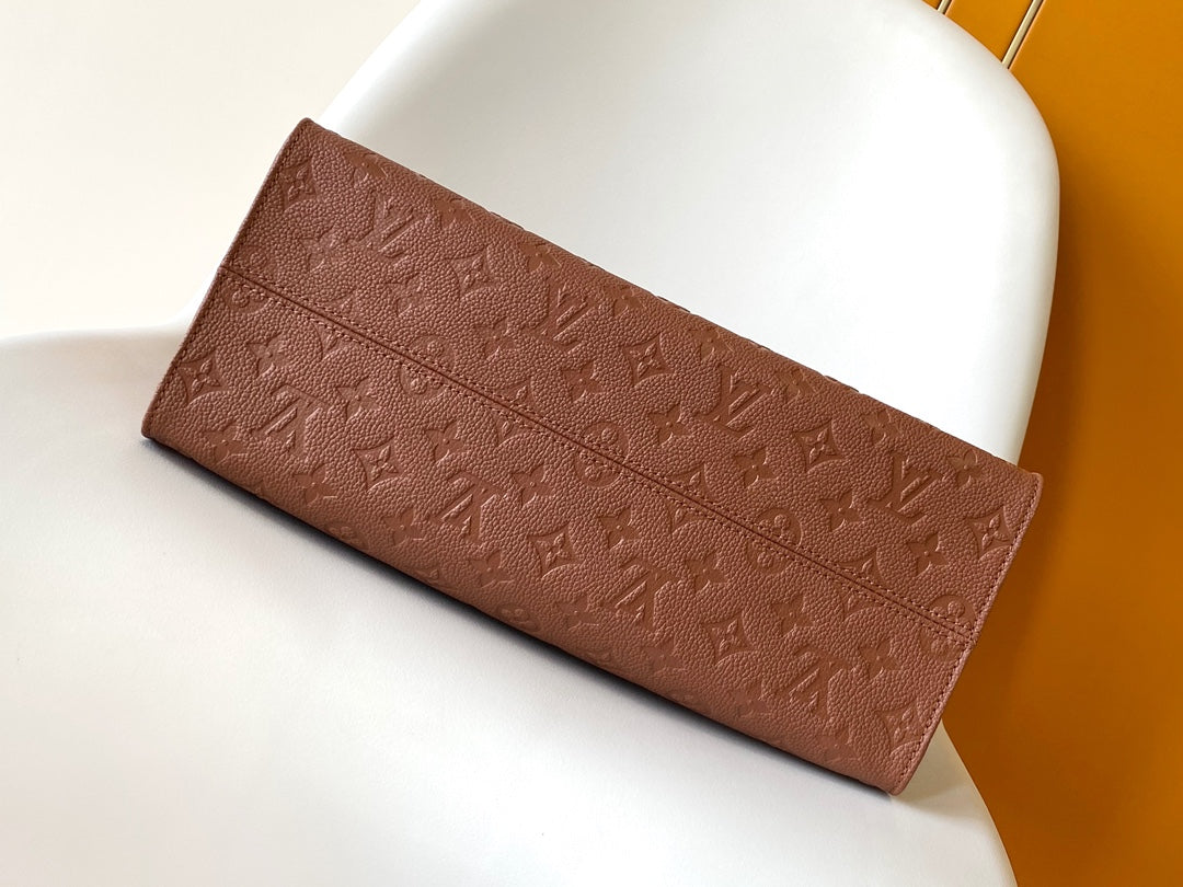 Louis Vuitton Cognac Brown Embossed Leather Large Tote Bag with Top Handles