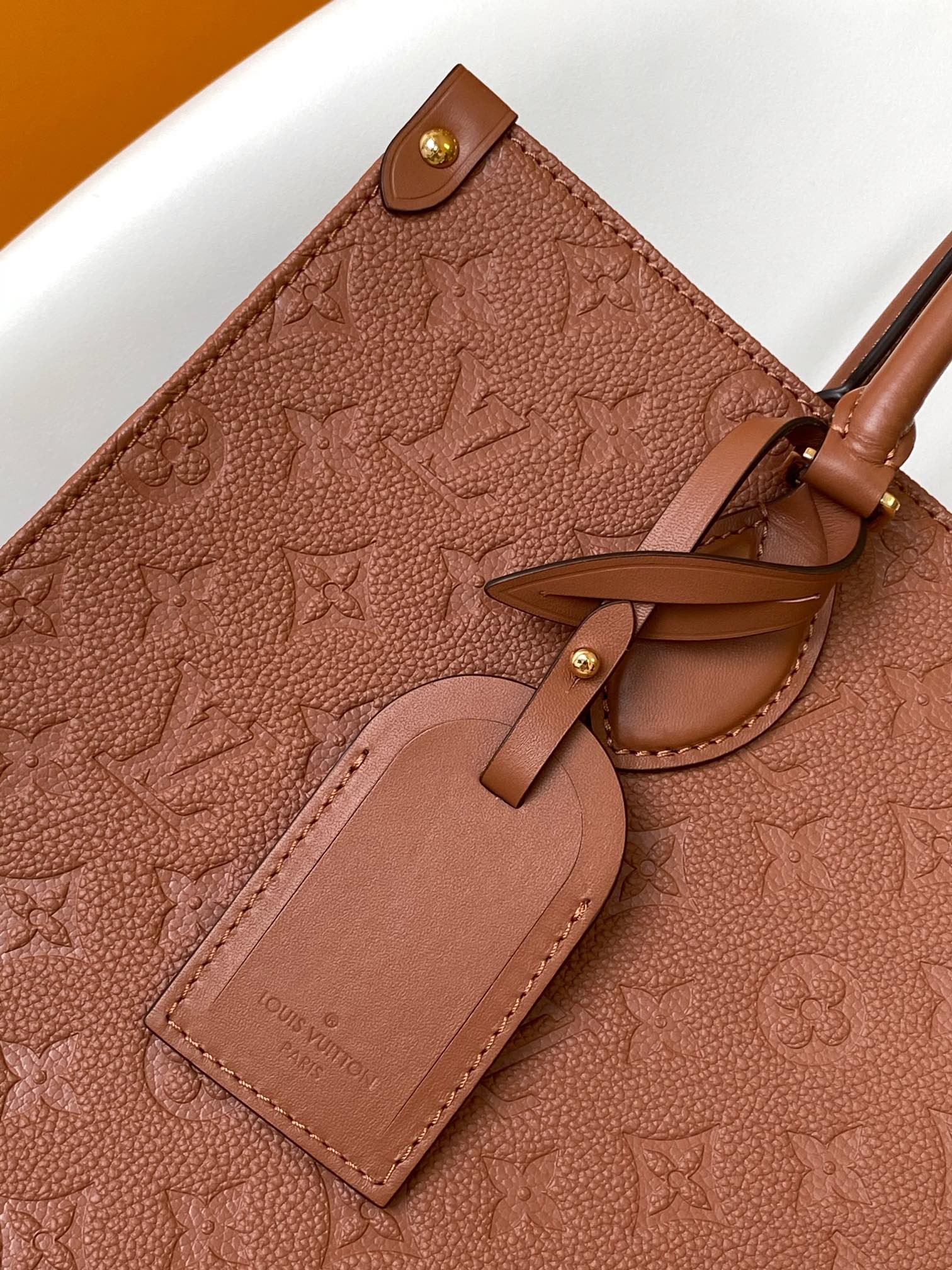 Louis Vuitton Cognac Brown Embossed Leather Large Tote Bag with Top Handles