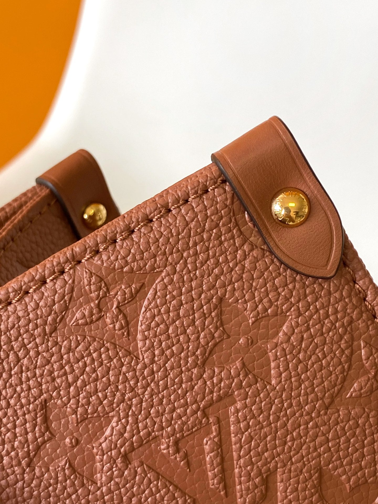 Louis Vuitton Cognac Brown Embossed Leather Large Tote Bag with Top Handles