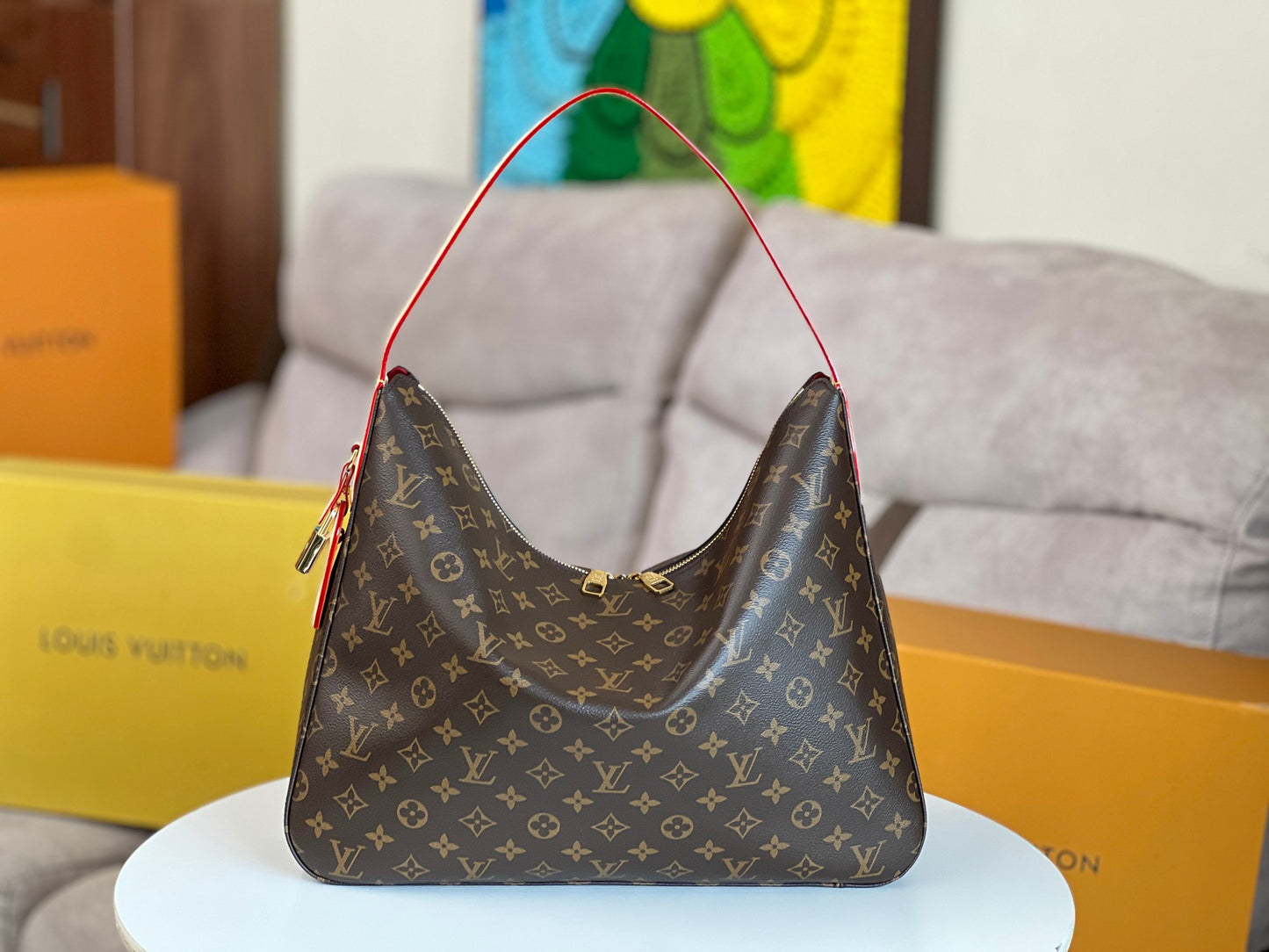 Louis Vuitton Classic Monogram Canvas Hobo Shoulder Bag with Leather Strap