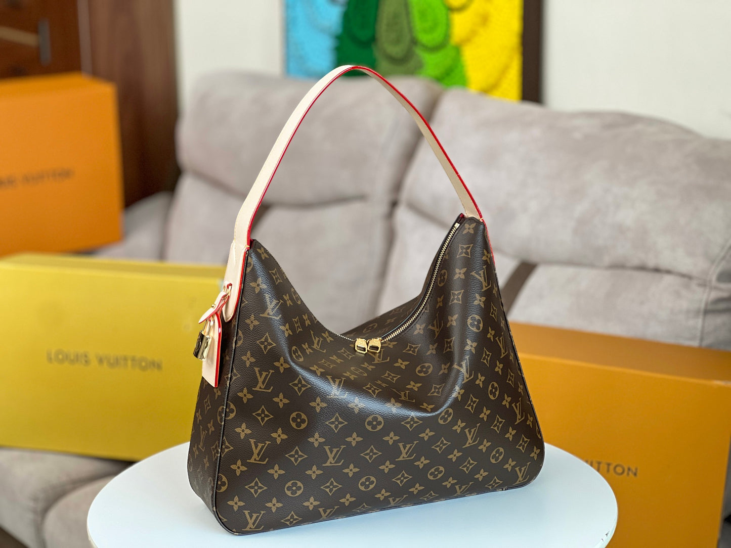 Louis Vuitton Classic Monogram Canvas Hobo Shoulder Bag with Leather Strap