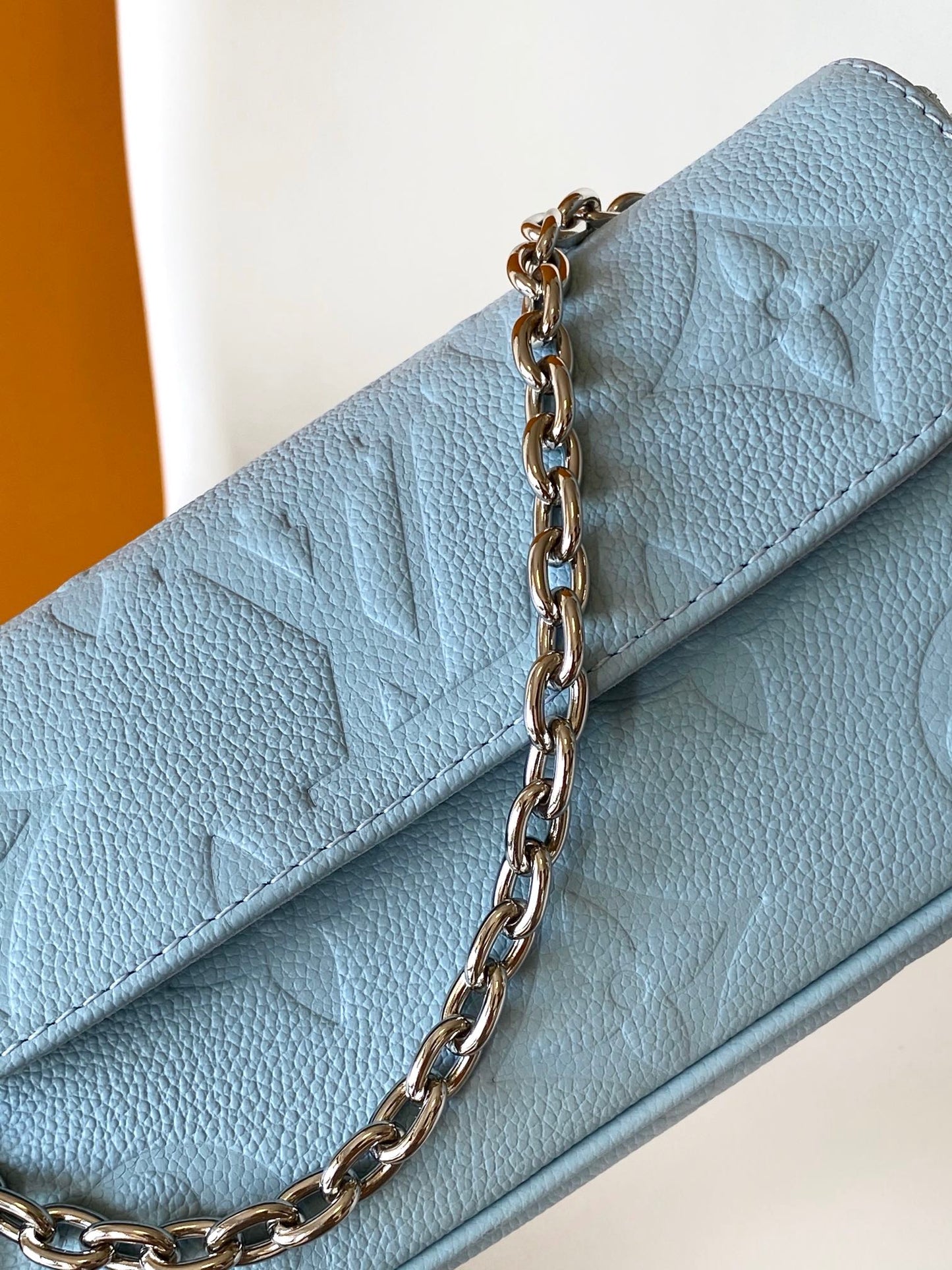 Louis Vuitton Light Blue Embossed Leather Baguette Shoulder Bag with Chain