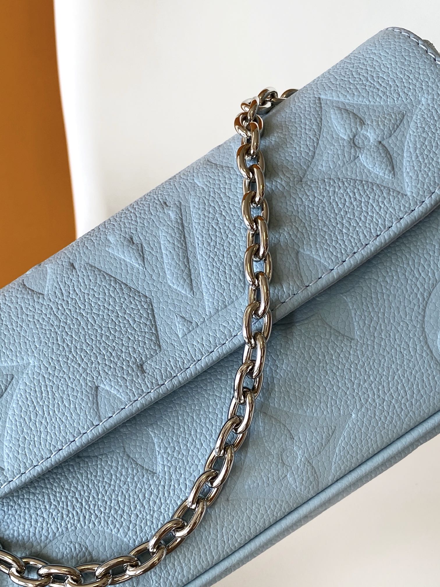 Louis Vuitton Light Blue Embossed Leather Baguette Shoulder Bag with Chain