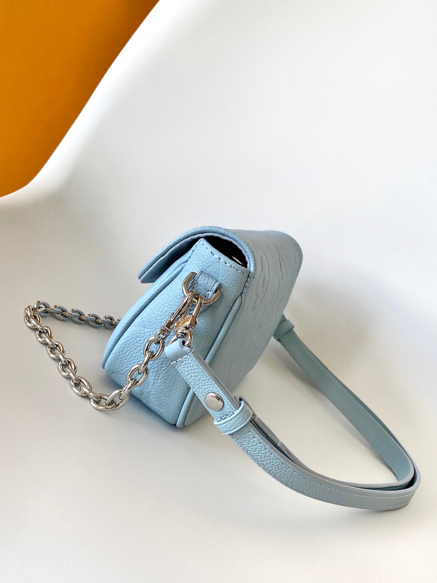 Louis Vuitton Light Blue Embossed Leather Baguette Shoulder Bag with Chain