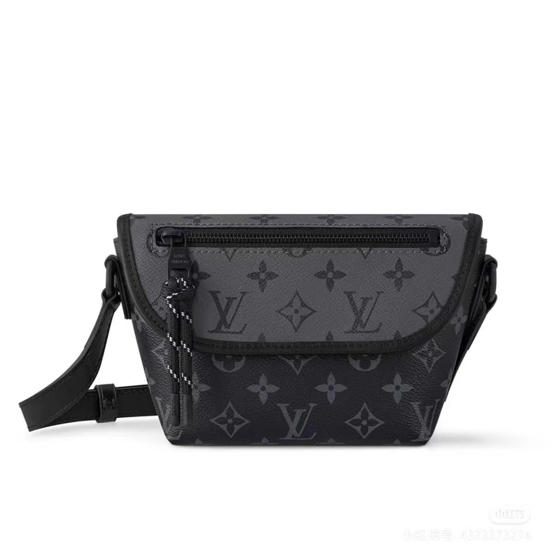 Louis Vuitton Black and Grey Monogram Pattern Crossbody Messenger Bag