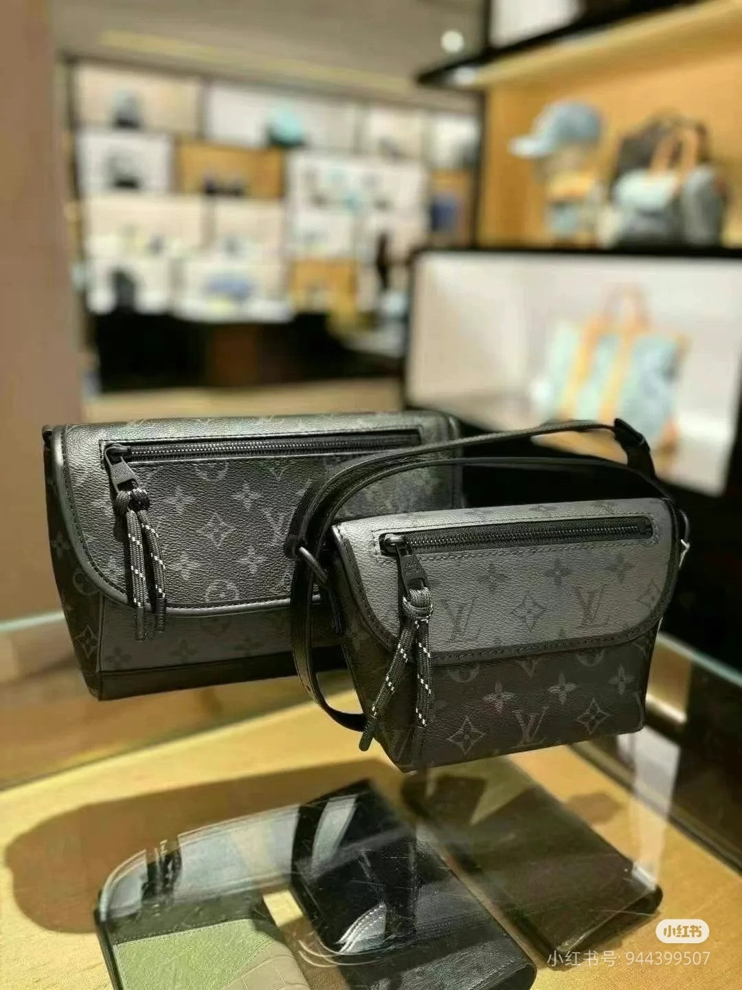 Louis Vuitton Black and Grey Monogram Pattern Crossbody Messenger Bag