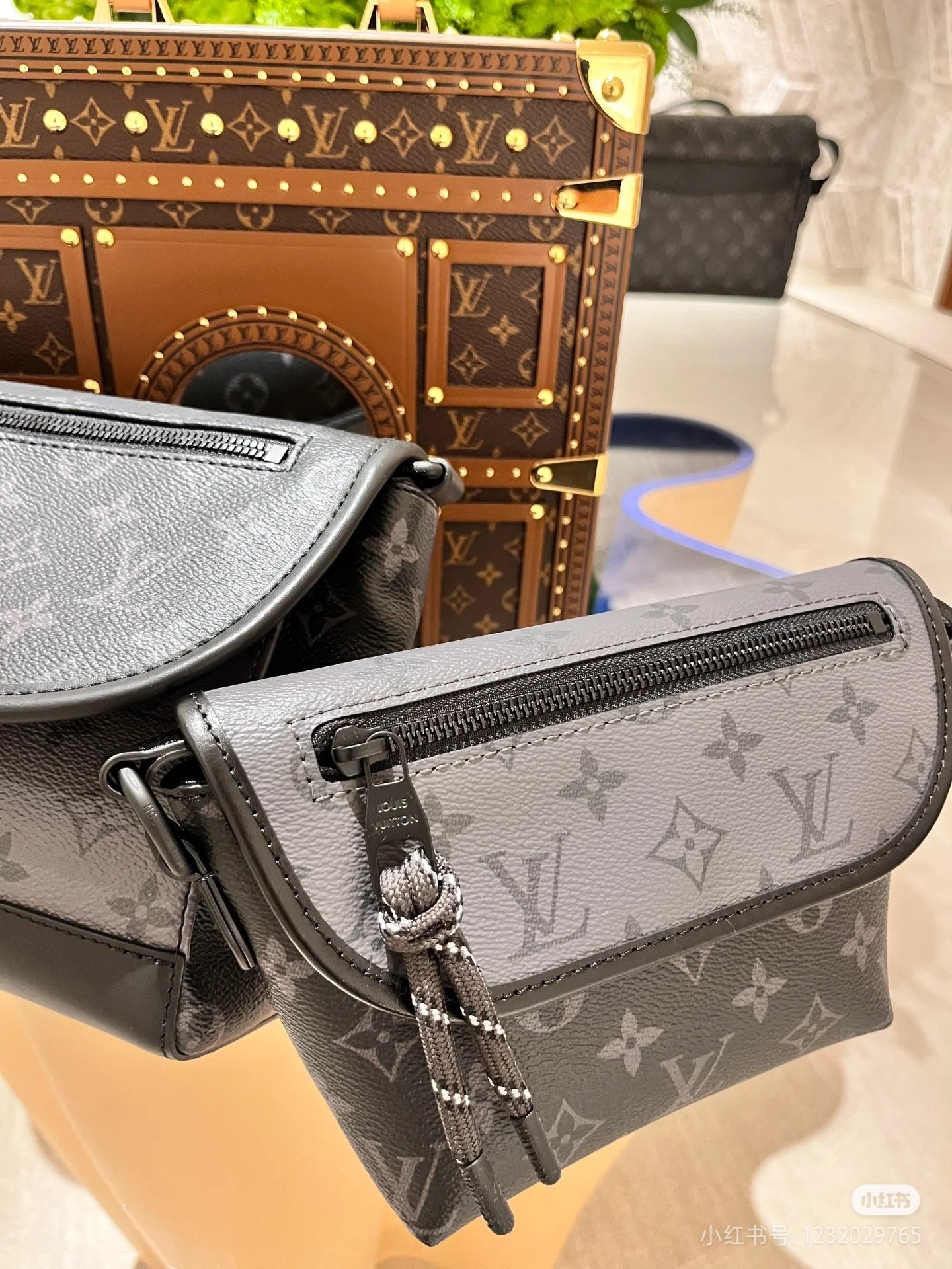 Louis Vuitton Black and Grey Monogram Pattern Crossbody Messenger Bag