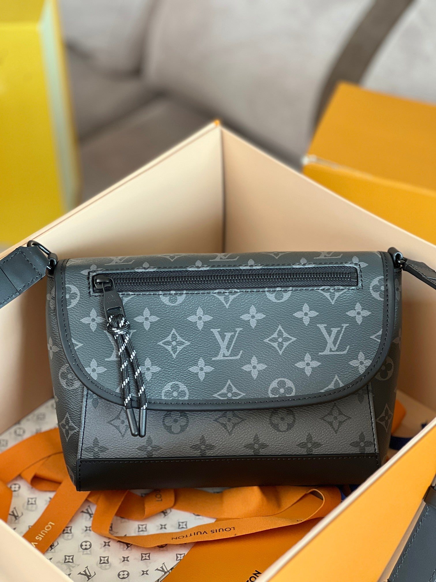 Louis Vuitton Black Monogram Pattern Canvas Crossbody Messenger Bag